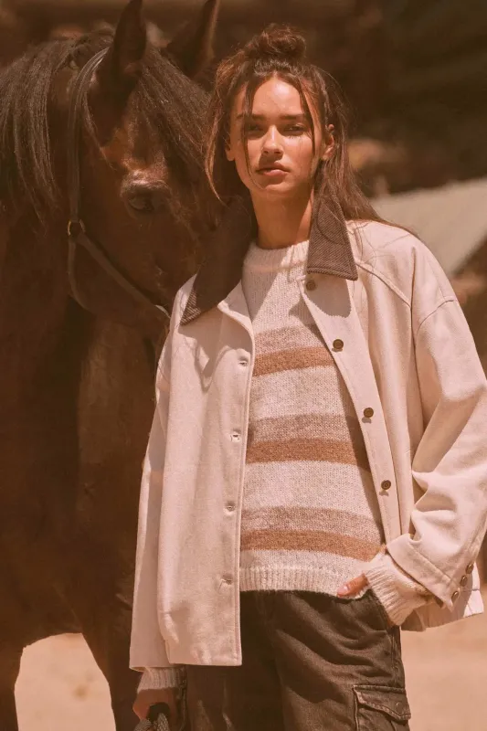 Piece of Work Corduroy-Collar Twill Utility Jacket sold by Promesa