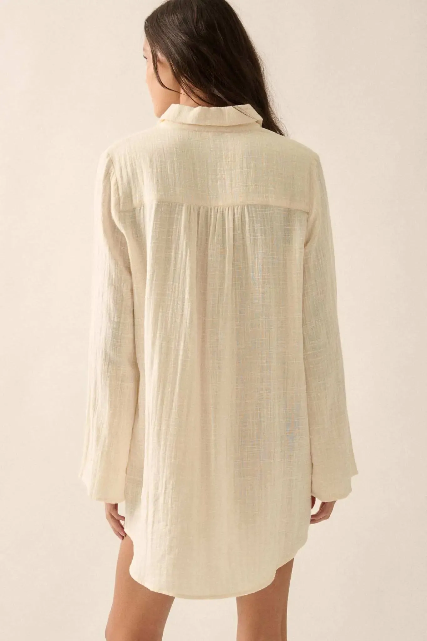 Free to Be Pleated Lace-Trim Mini Shirt Dress sold by Promesa product image thumbnail 3