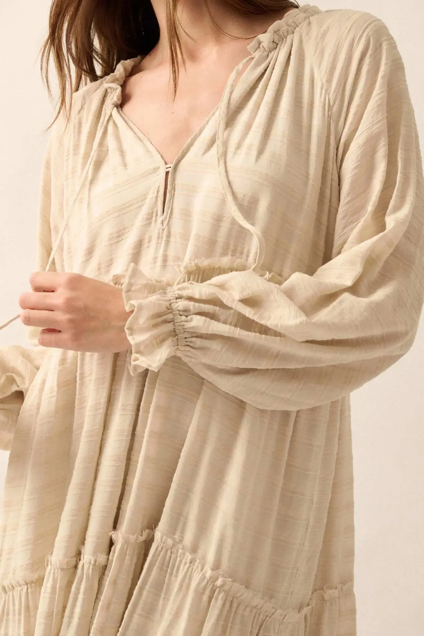 Begin Again Tiered Tonal-Stripe Midi Prairie Dress sold by Promesa product image thumbnail 5