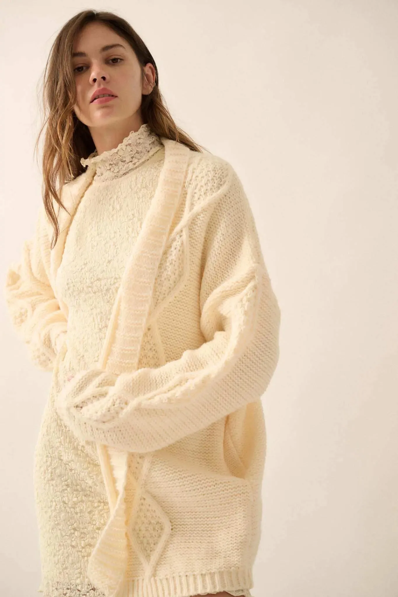 Diamond Hill Open-Front Cable Knit Pocket Cardigan sold by Promesa product image thumbnail 4