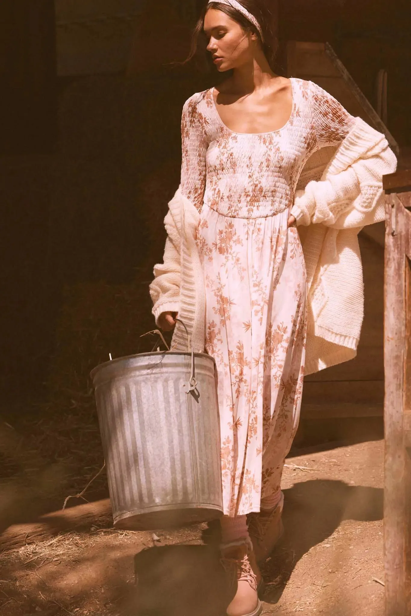 Chasing Wildflowers Smocked Floral Midi Dress sold by Promesa