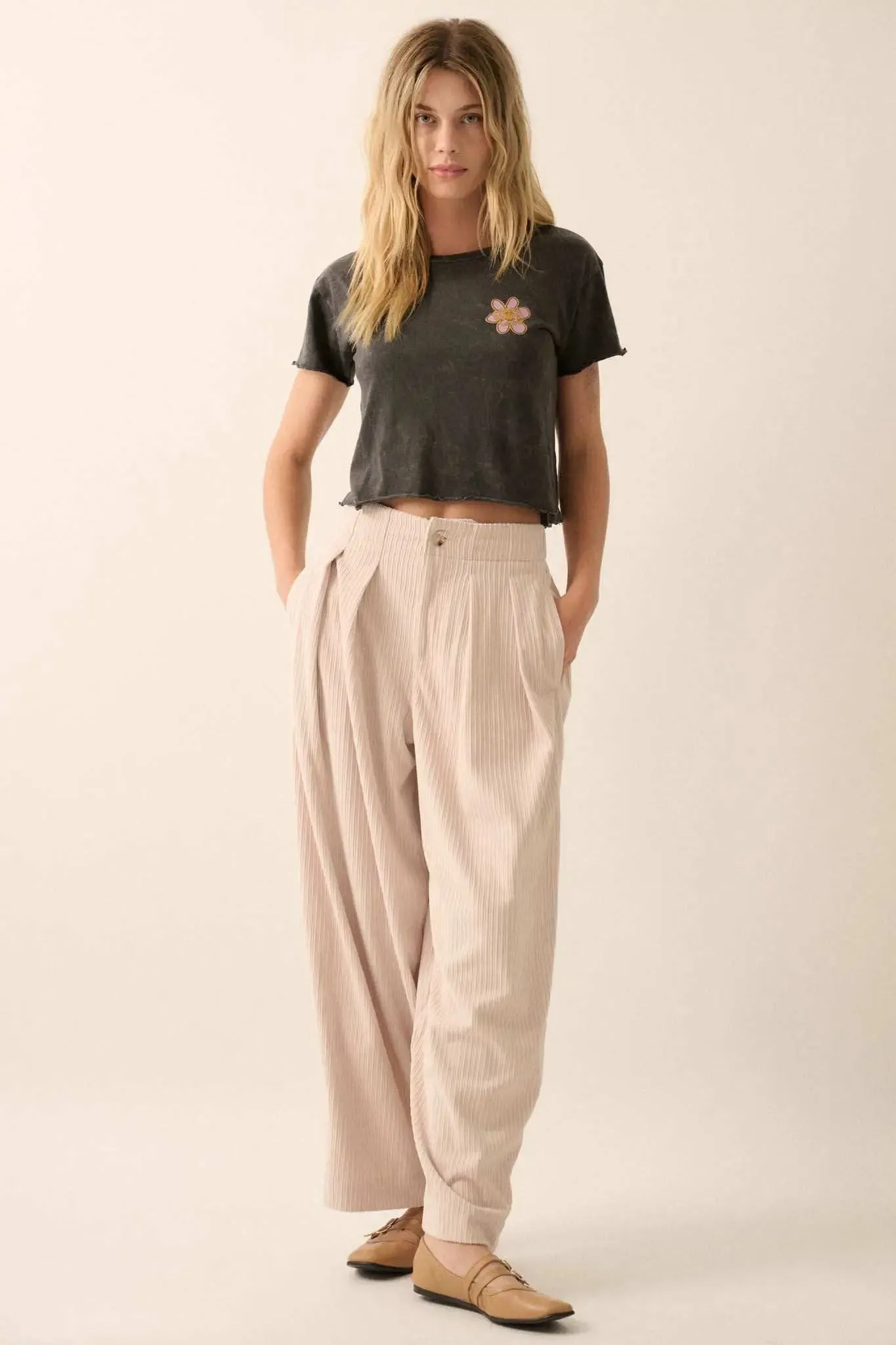Into the Groove Pleated Wide-Leg Corduroy Pants sold by Promesa product image thumbnail 5