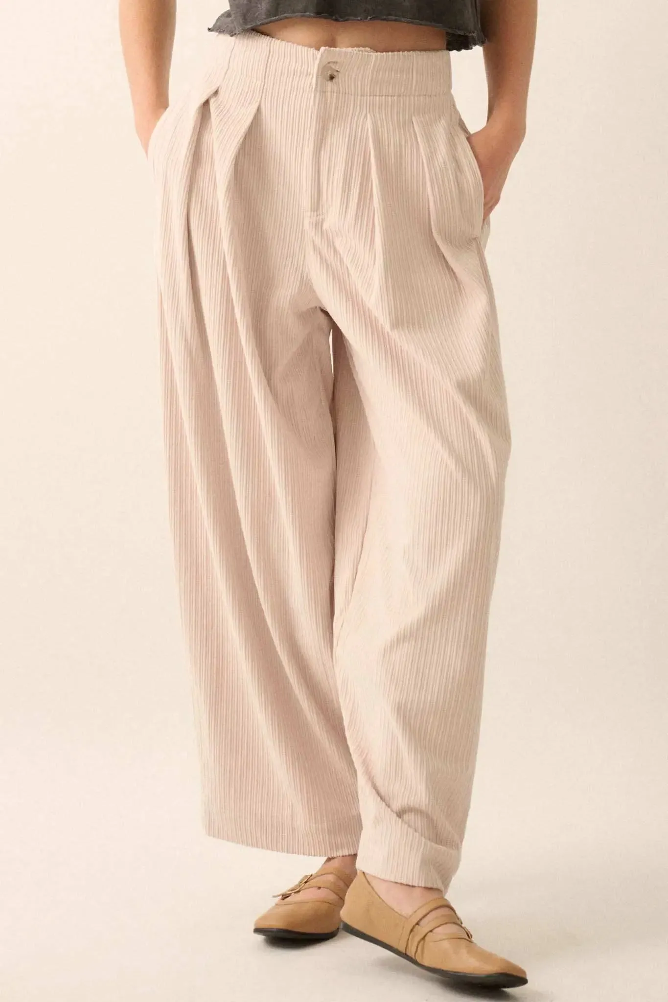 Into the Groove Pleated Wide-Leg Corduroy Pants sold by Promesa product image thumbnail 4