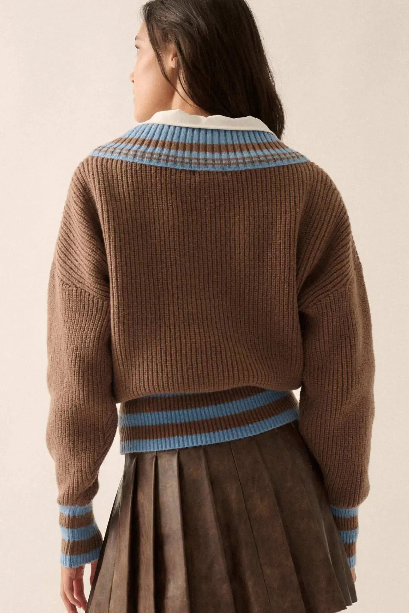 Serving Love Varsity-Stripe V-Neck Sweater sold by Promesa product image thumbnail 5