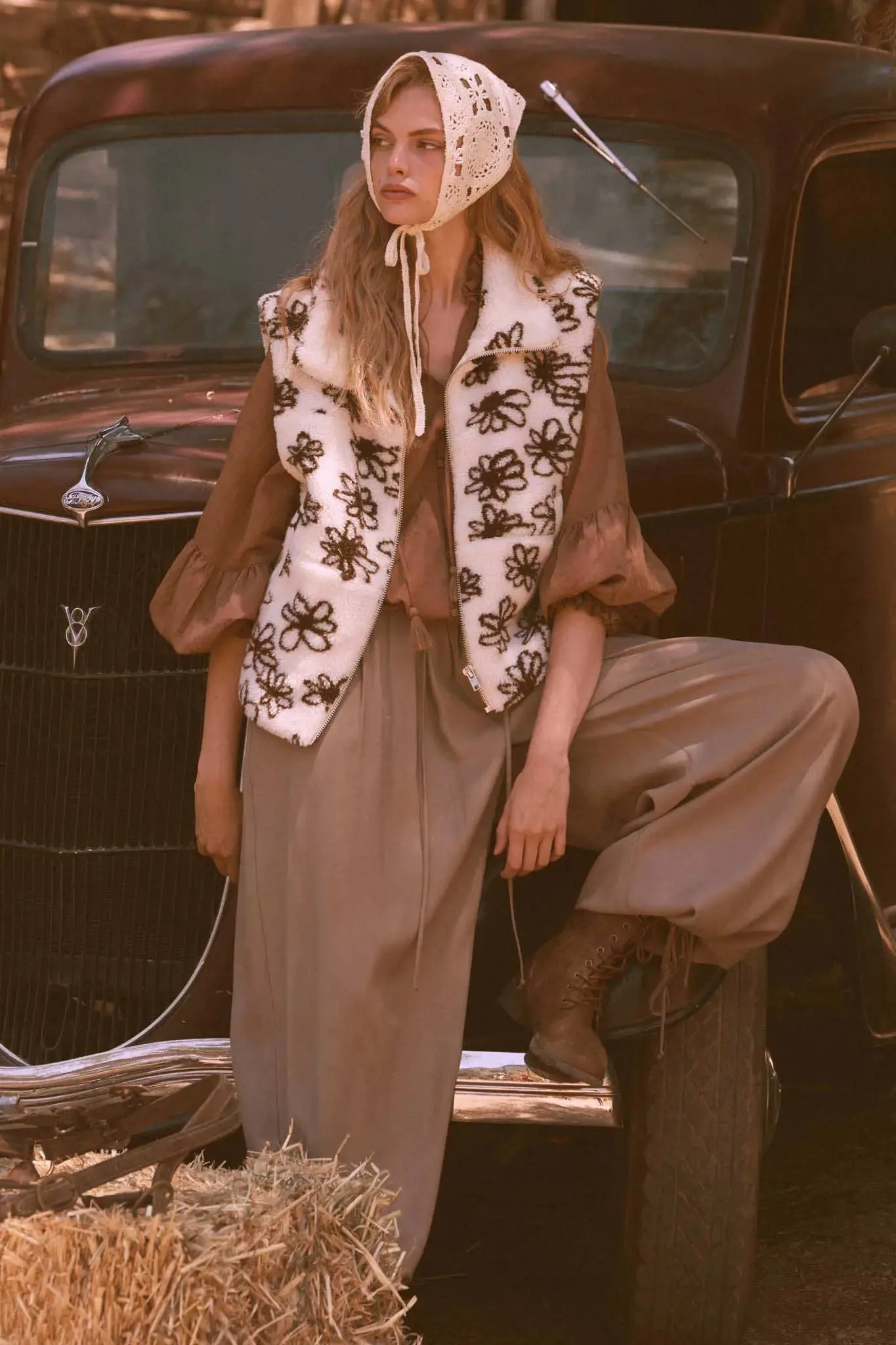 Poetic Soul Buttoned Jacquard Tie-Neck Peasant Top sold by Promesa product image thumbnail 3