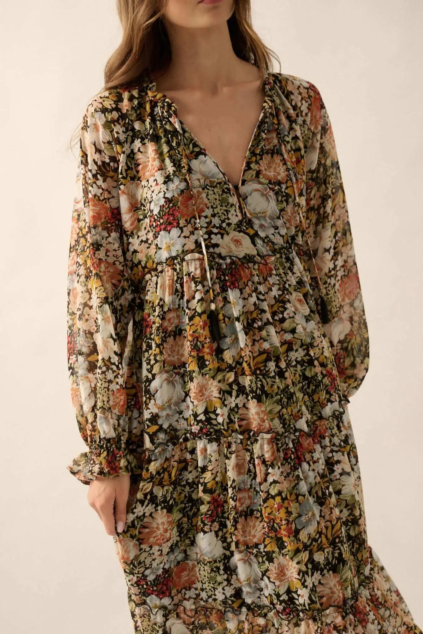 Blooming Harvest Tiered Floral Midi Prairie Dress sold by Promesa product image thumbnail 5