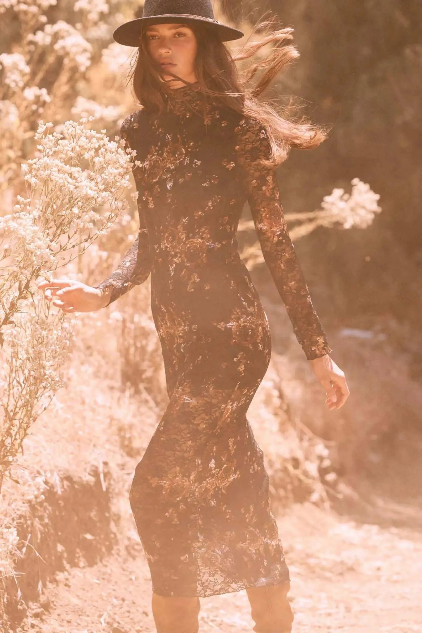 Golden Hour Floral-Print Lace Mock-Neck Dress sold by Promesa