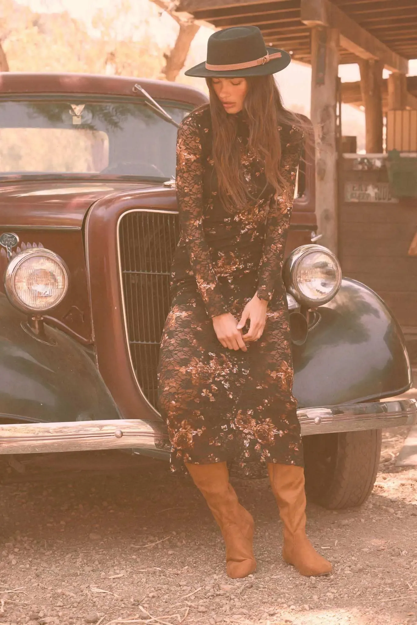 Golden Hour Floral-Print Lace Mock-Neck Dress sold by Promesa product image thumbnail 2