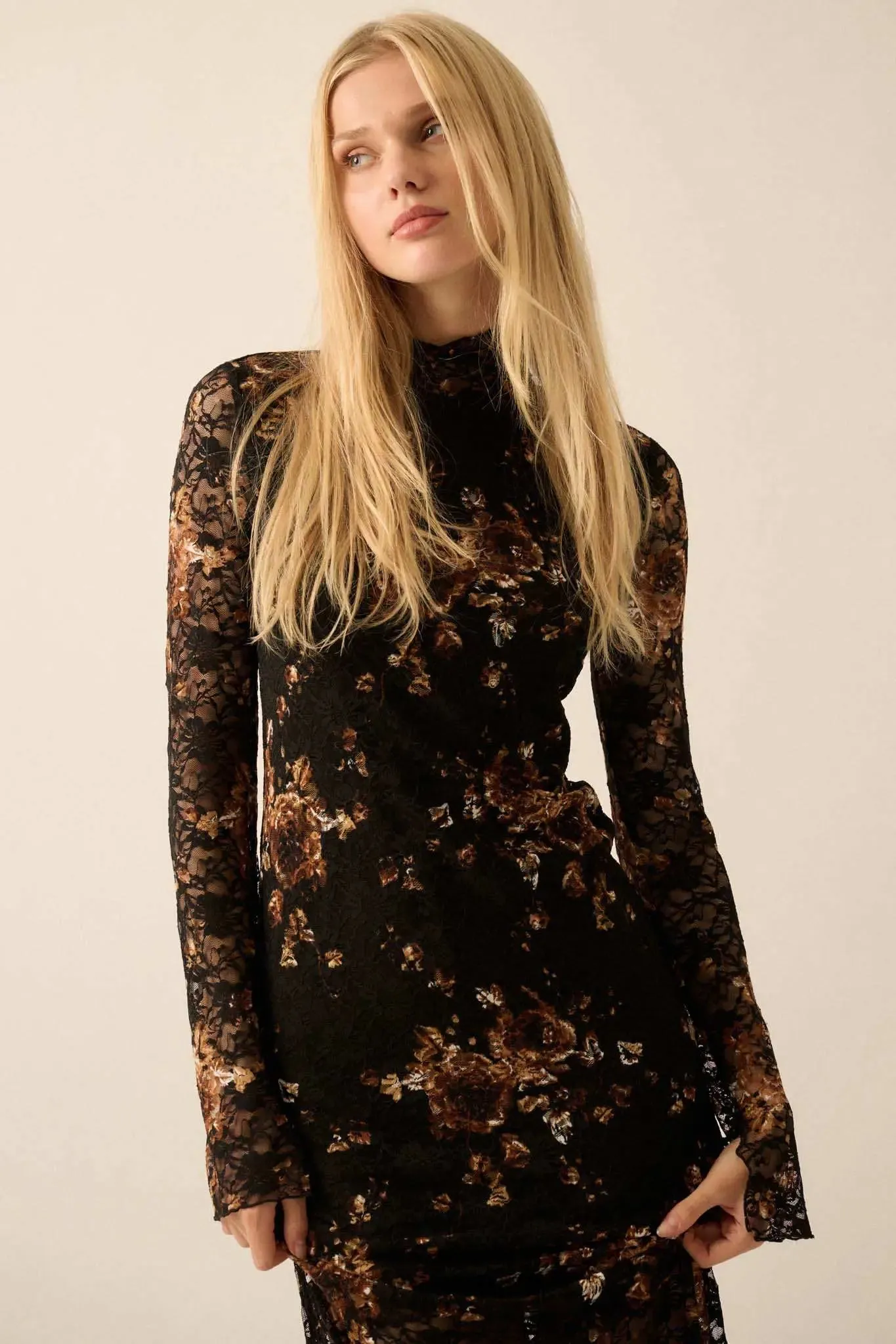 Golden Hour Floral-Print Lace Mock-Neck Dress sold by Promesa product image thumbnail 5
