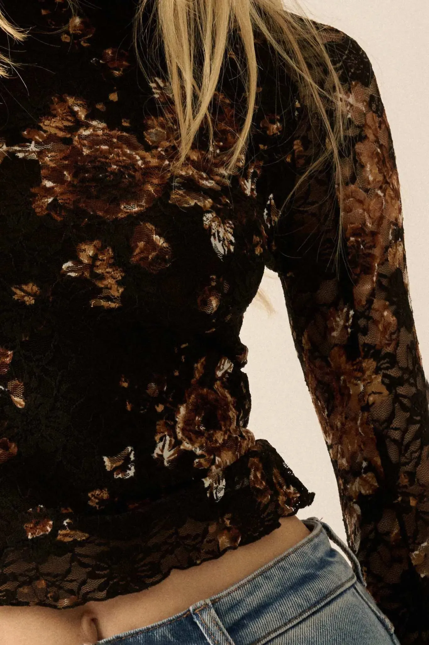 Golden Glow Floral-Print Lace Mock-Neck Top sold by Promesa product image thumbnail 5