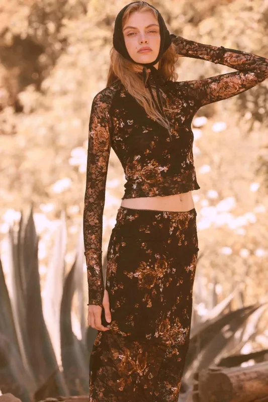 Golden Glow Floral-Print Lace Mock-Neck Top sold by Promesa