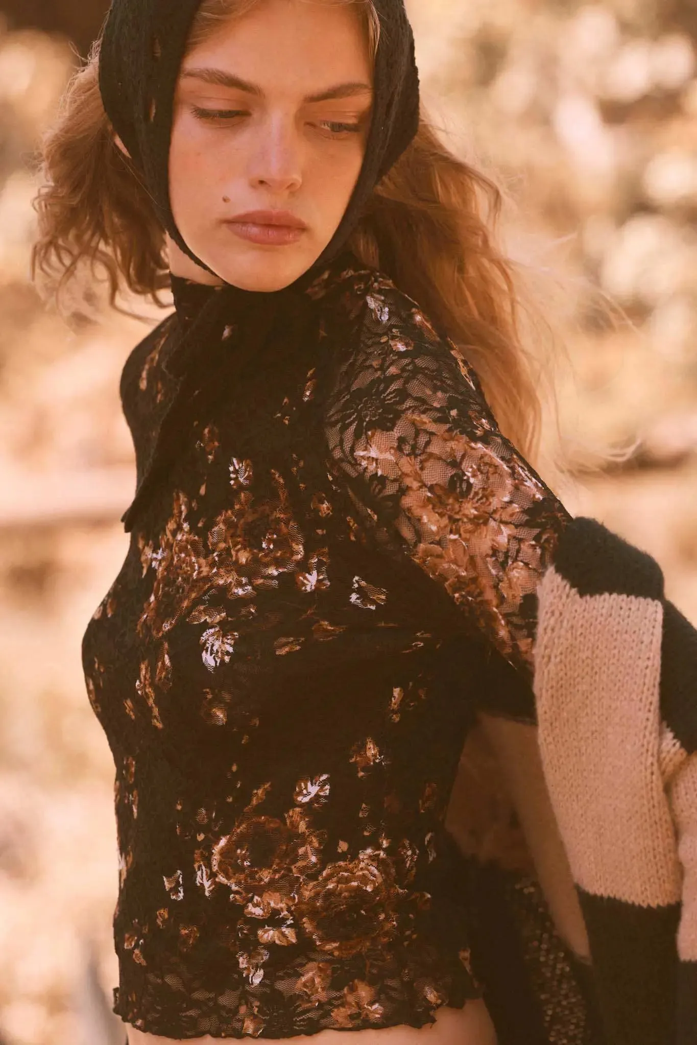 Golden Glow Floral-Print Lace Mock-Neck Top sold by Promesa product image thumbnail 3