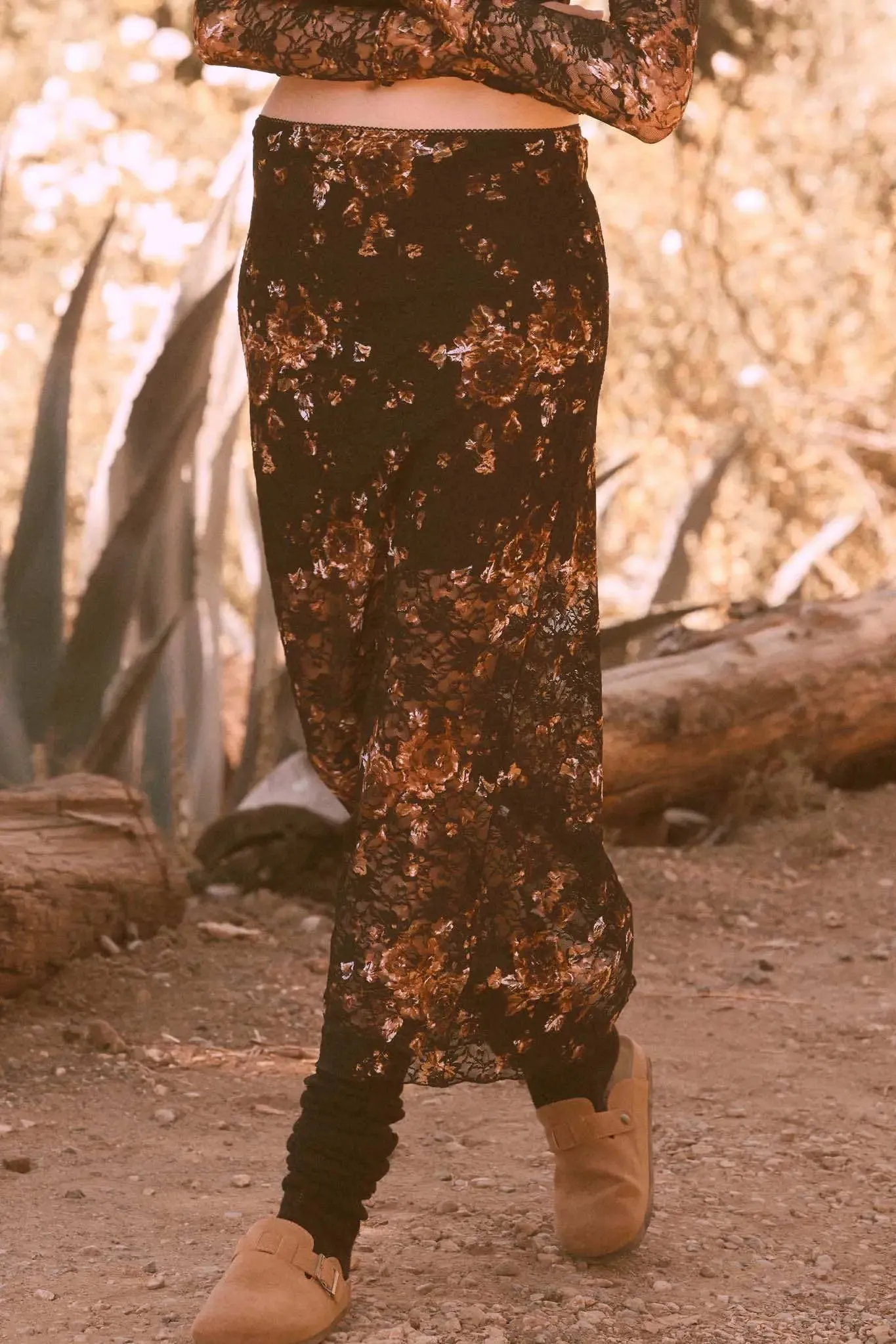 Fields of Gold Floral-Print Lace Maxi Skirt sold by Promesa product image thumbnail 2