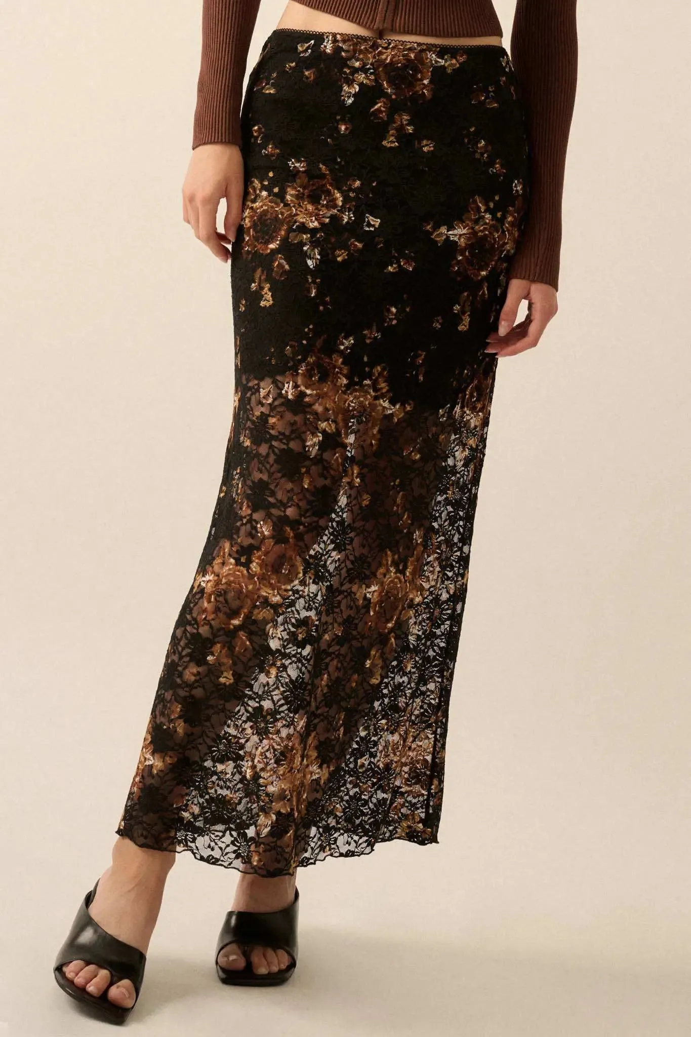 Fields of Gold Floral-Print Lace Maxi Skirt sold by Promesa product image thumbnail 4