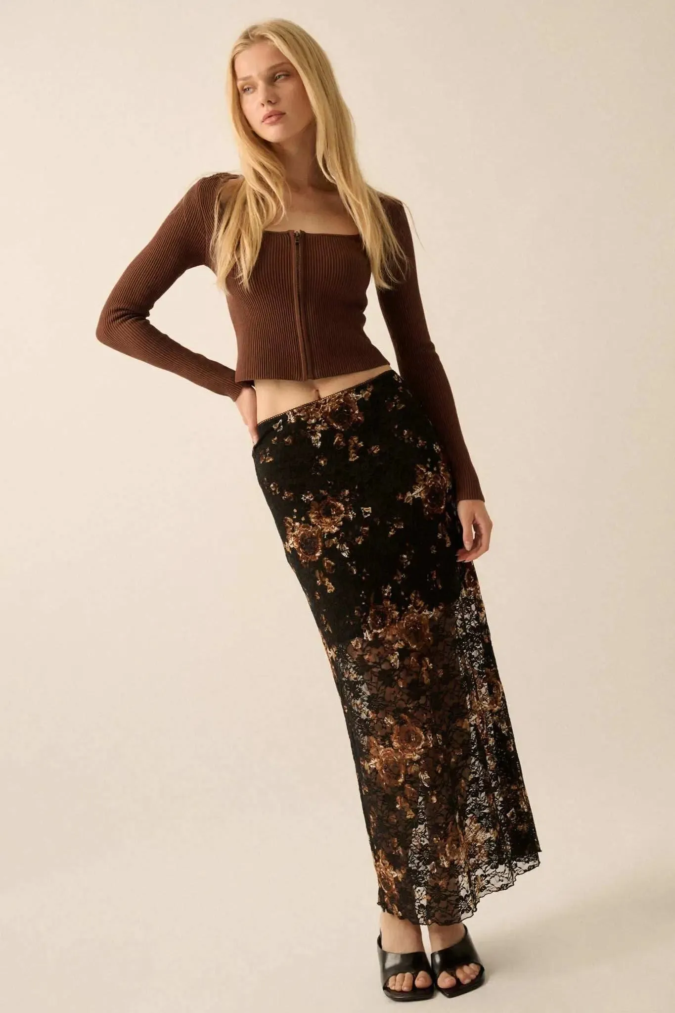 Fields of Gold Floral-Print Lace Maxi Skirt sold by Promesa product image thumbnail 5