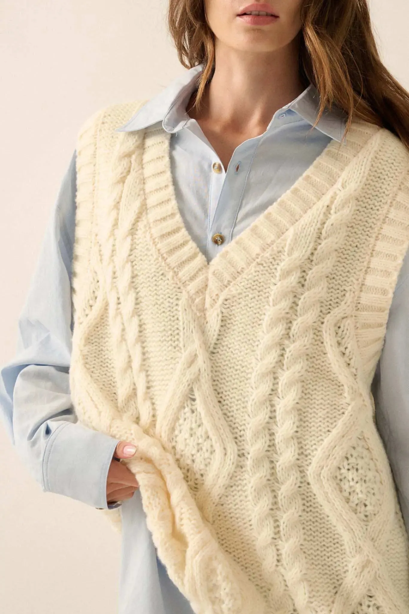 Making the Grade Oversize Cable Knit Sweater Vest sold by Promesa product image thumbnail 5