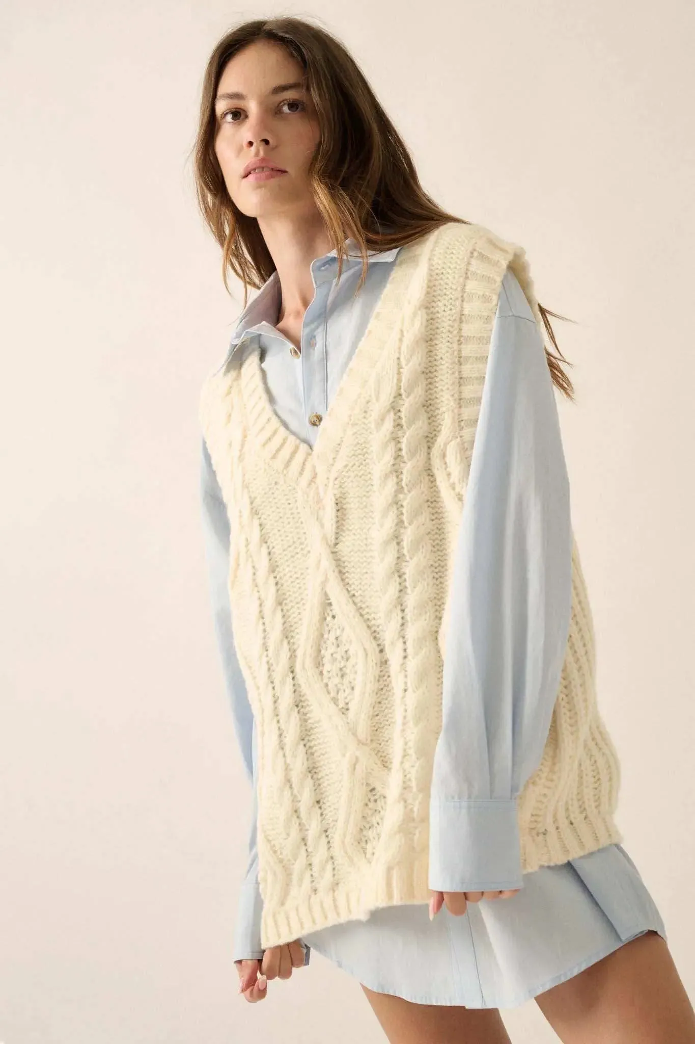 Making the Grade Oversize Cable Knit Sweater Vest sold by Promesa product image thumbnail 4
