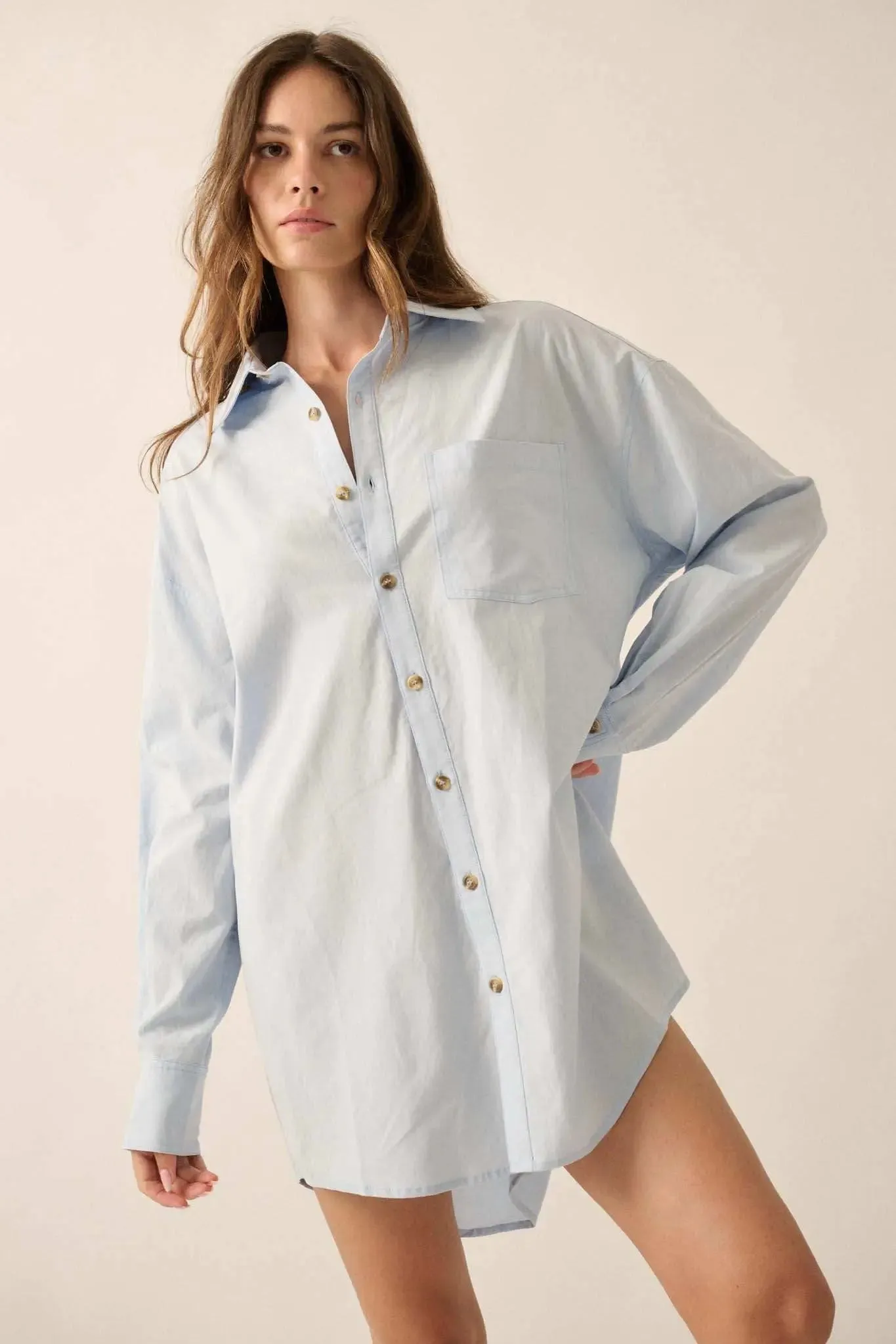 Moving Forward Oversize Button-Up Mini Shirt Dress sold by Promesa product image thumbnail 3