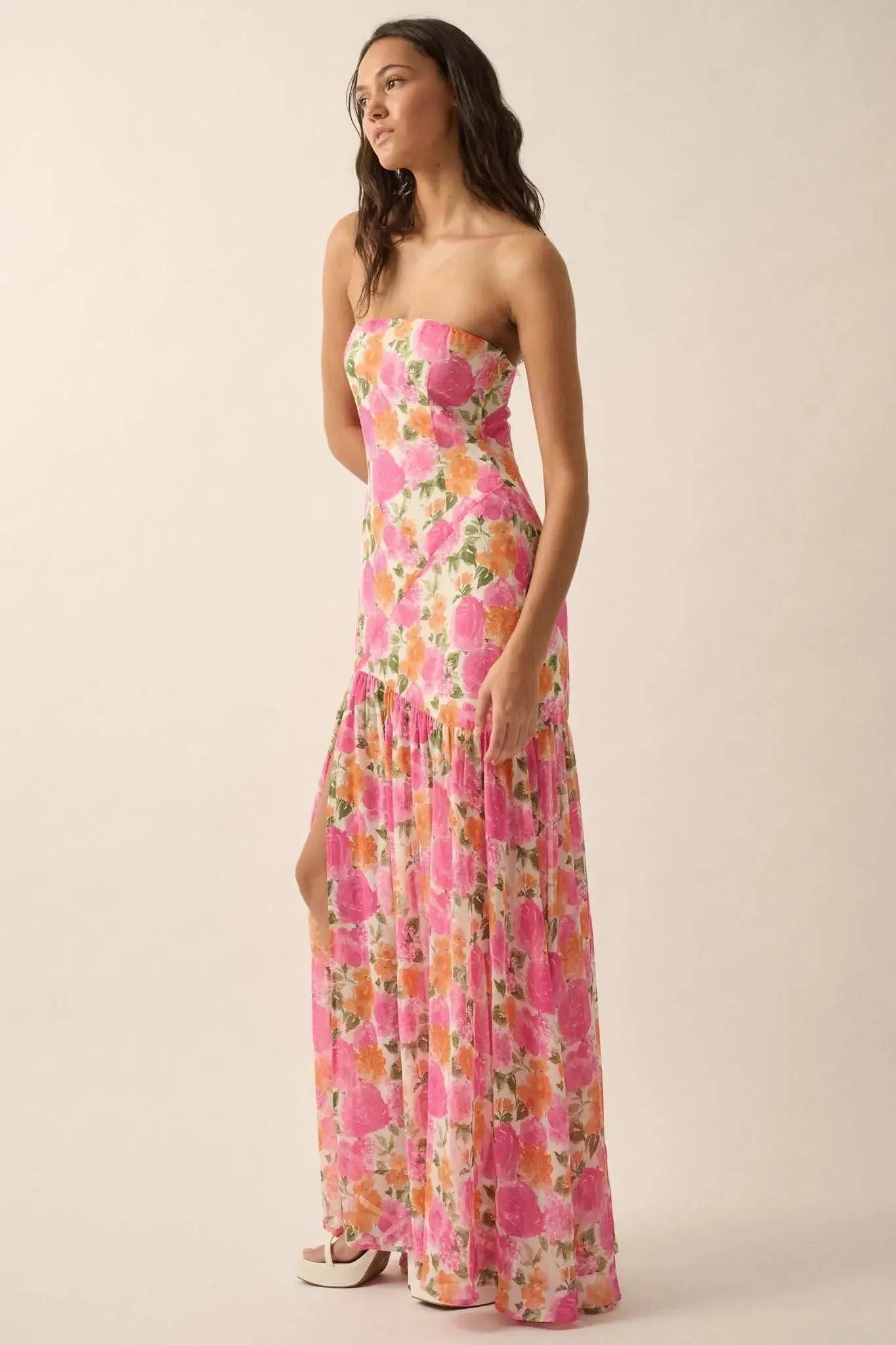 Bright Buds Strapless Floral Drop-Waist Maxi Dress sold by Promesa product image thumbnail 5