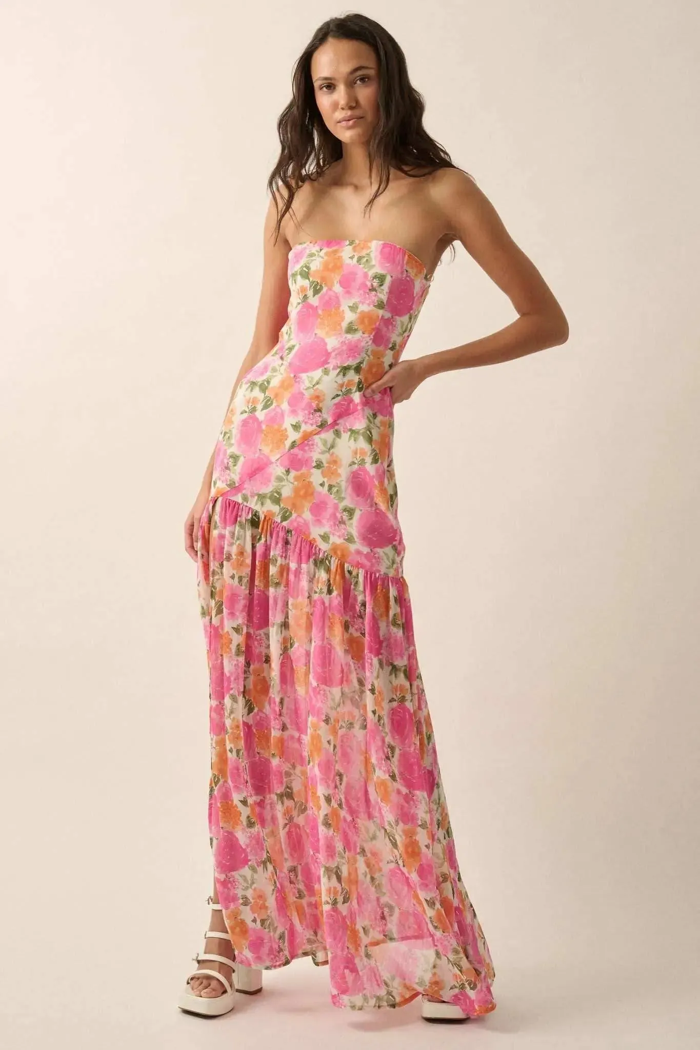 Bright Buds Strapless Floral Drop-Waist Maxi Dress sold by Promesa product image thumbnail 3