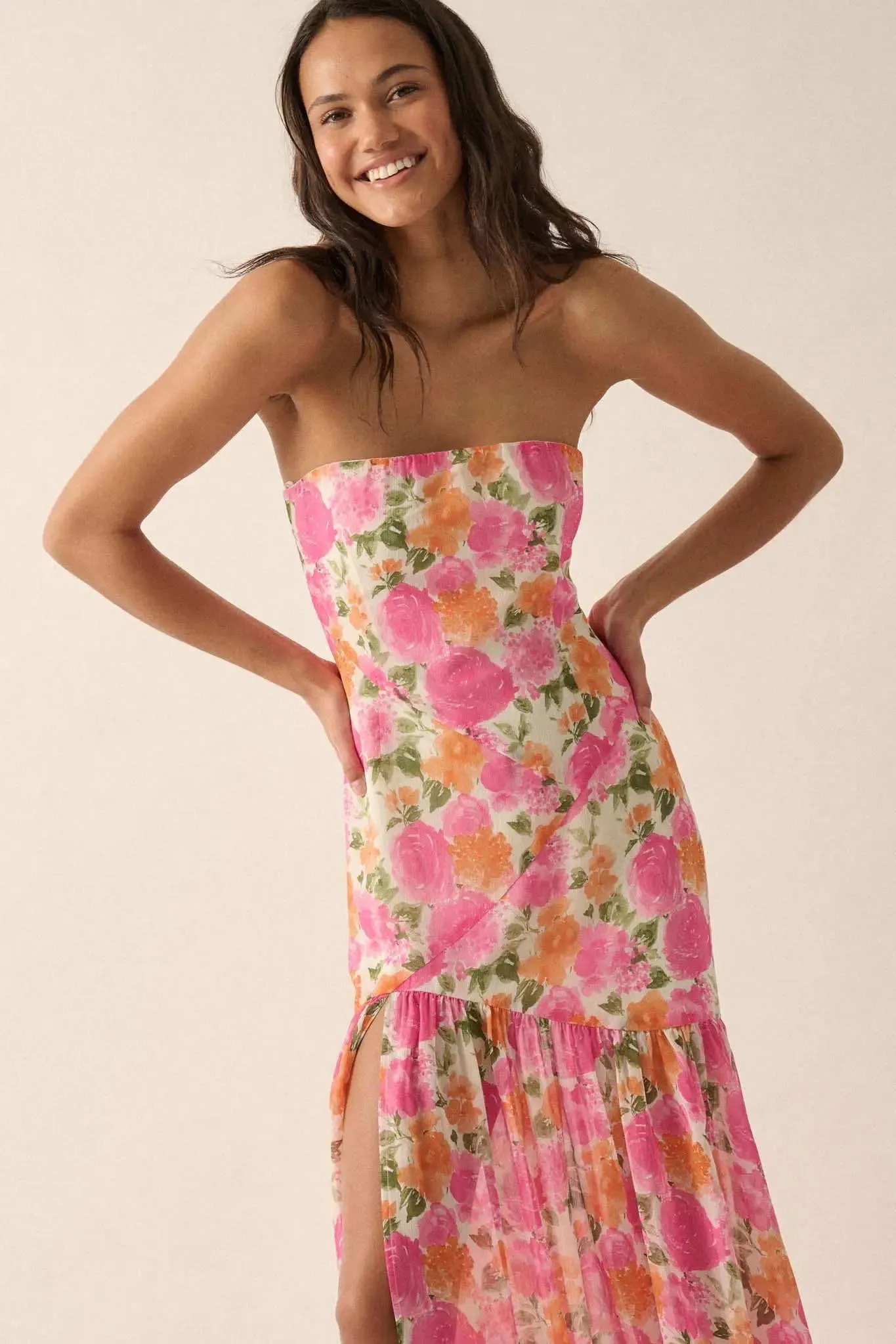 Bright Buds Strapless Floral Drop-Waist Maxi Dress sold by Promesa product image thumbnail 2
