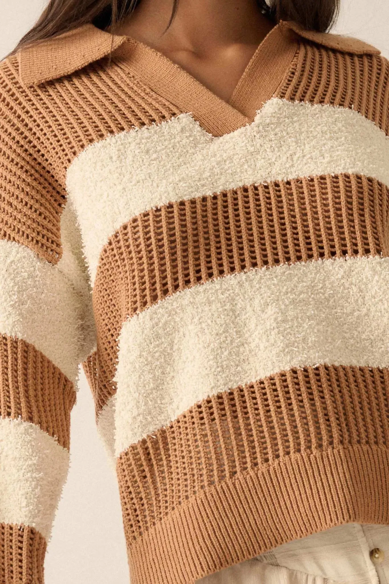 Raise the Bar Fuzzy Knit and Net Striped Sweater sold by Promesa product image thumbnail 2