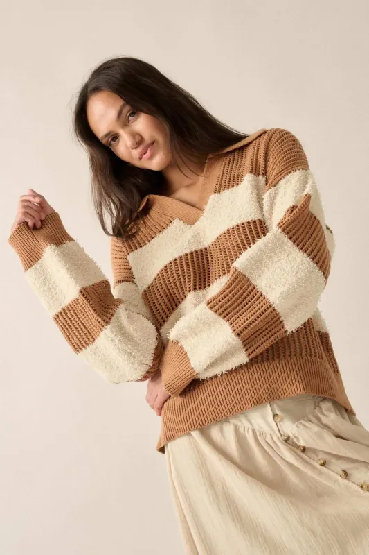 Raise the Bar Fuzzy Knit and Net Striped Sweater made by Promesa