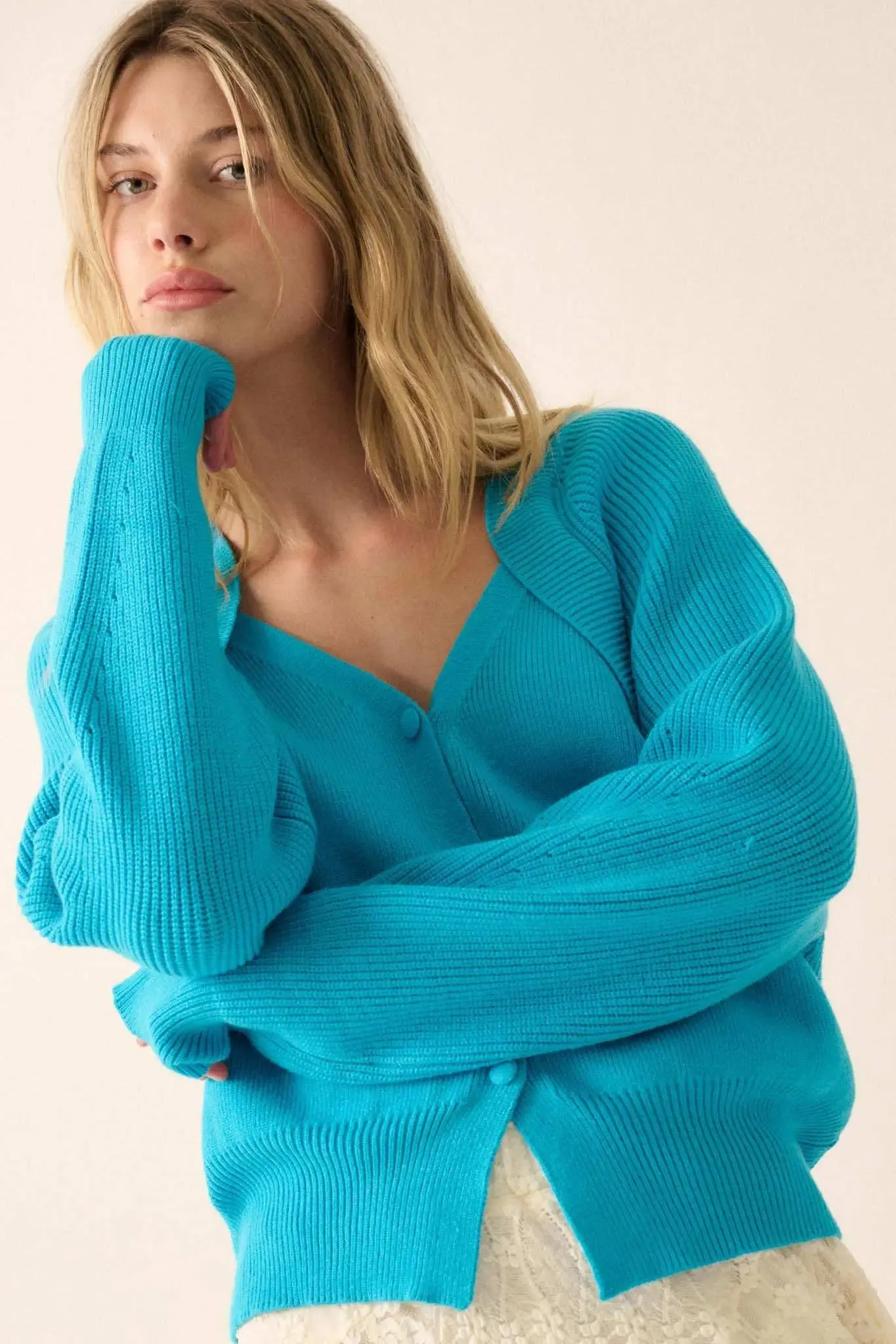 Shrug It Off Layered-Look Rib-Knit Cardigan Sweater sold by Promesa product image thumbnail 5