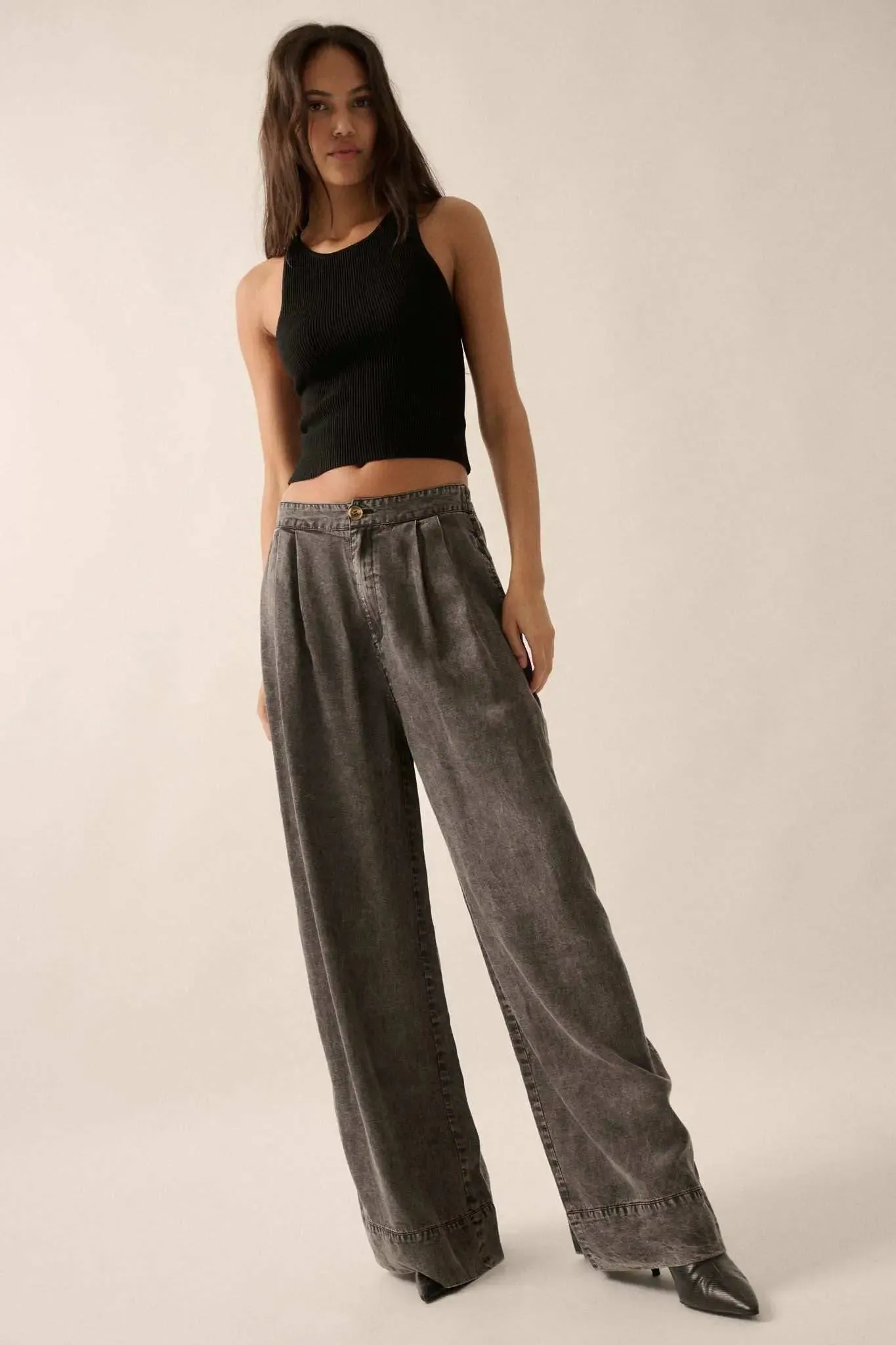 Walk It Off Acid-Wash Denim Pleated Wide-Leg Pants sold by Promesa product image thumbnail 4