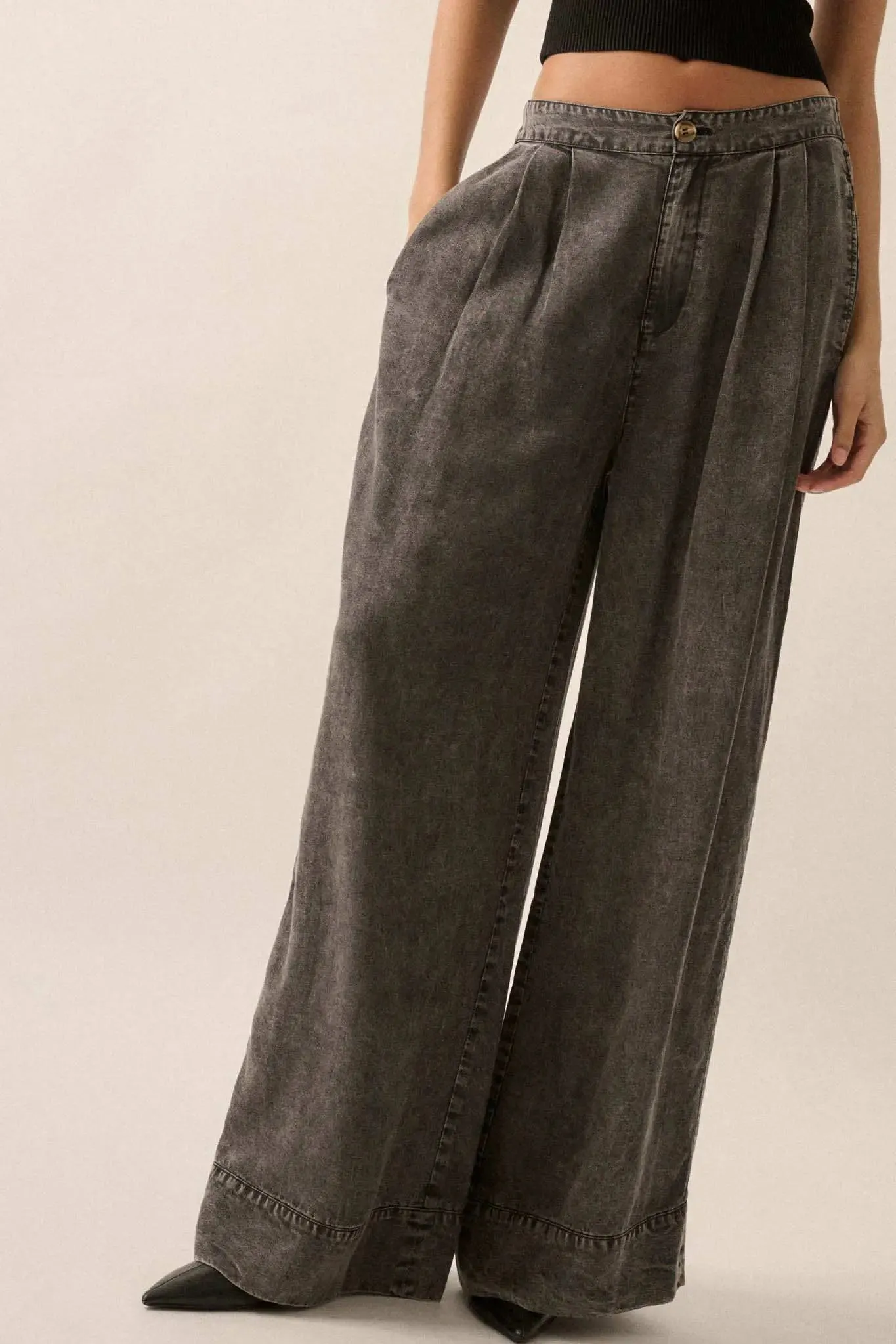 Walk It Off Acid-Wash Denim Pleated Wide-Leg Pants sold by Promesa product image thumbnail 2
