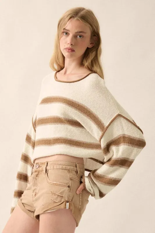 Believe the Stripe Exposed-Seam Cropped Sweater sold by Promesa