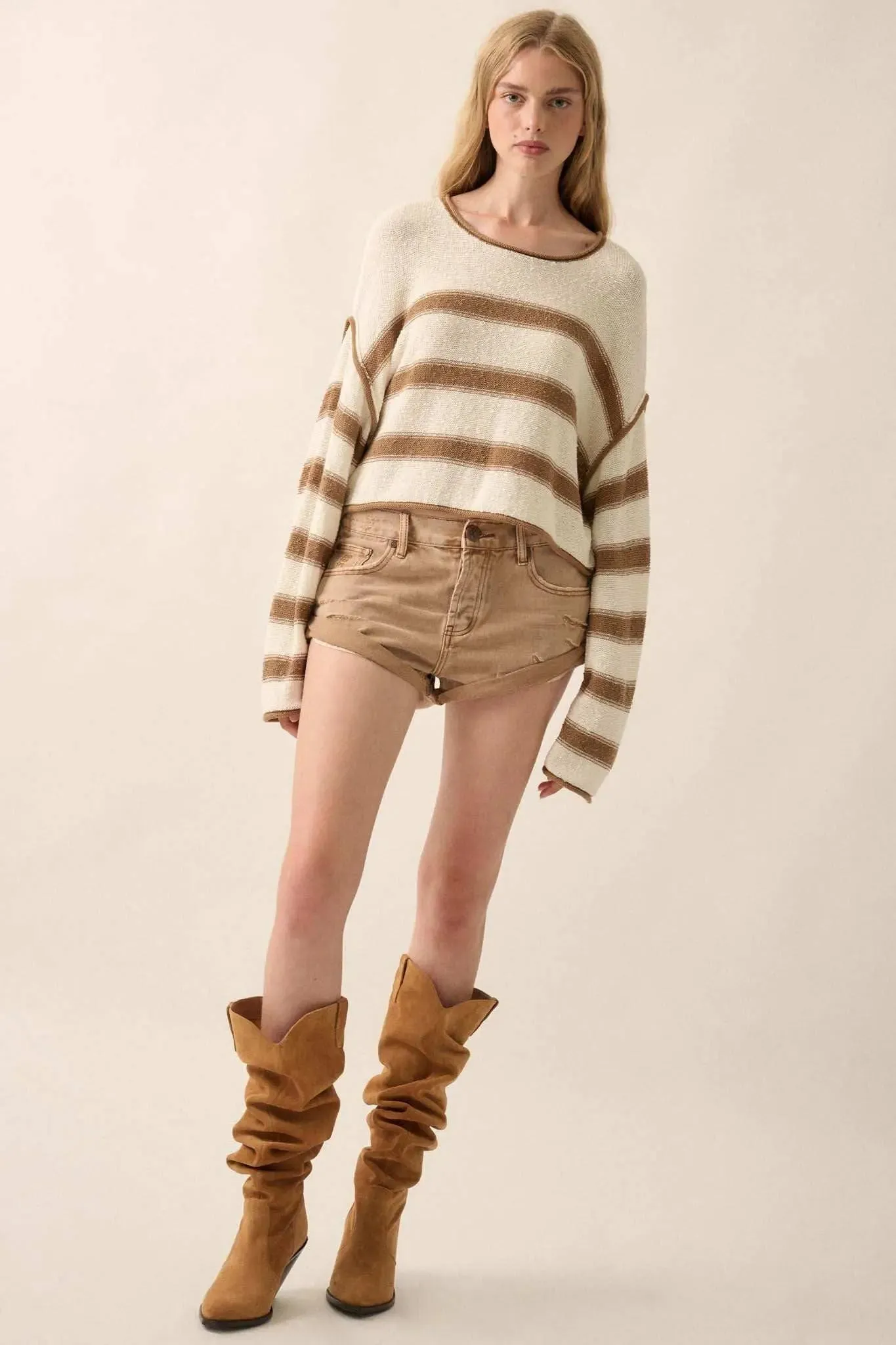 Believe the Stripe Exposed-Seam Cropped Sweater sold by Promesa product image thumbnail 3
