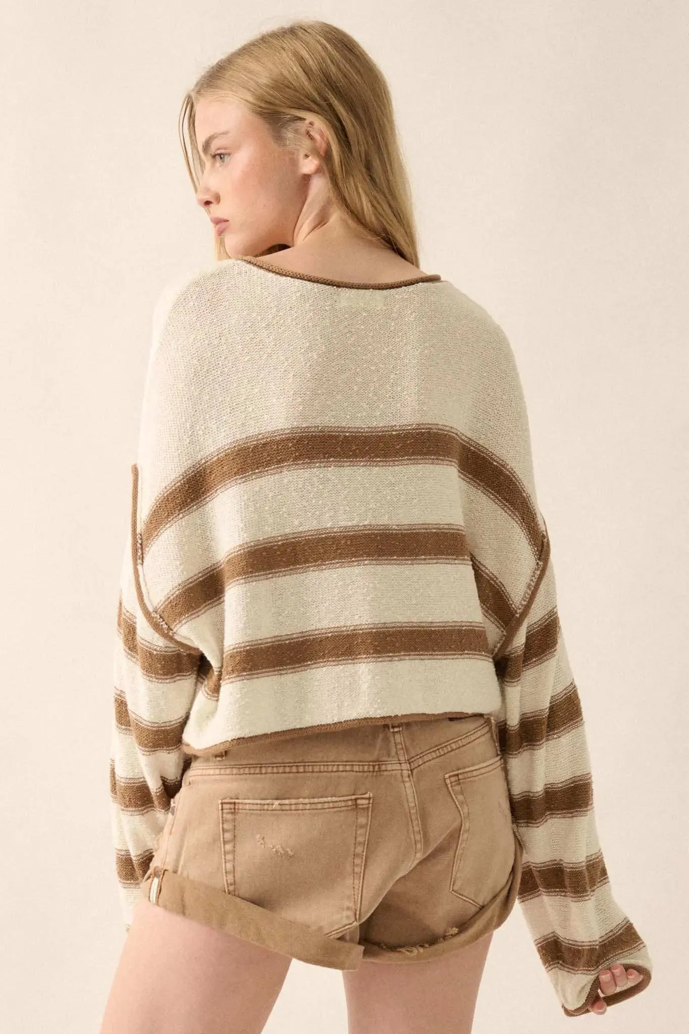 Believe the Stripe Exposed-Seam Cropped Sweater sold by Promesa product image thumbnail 5