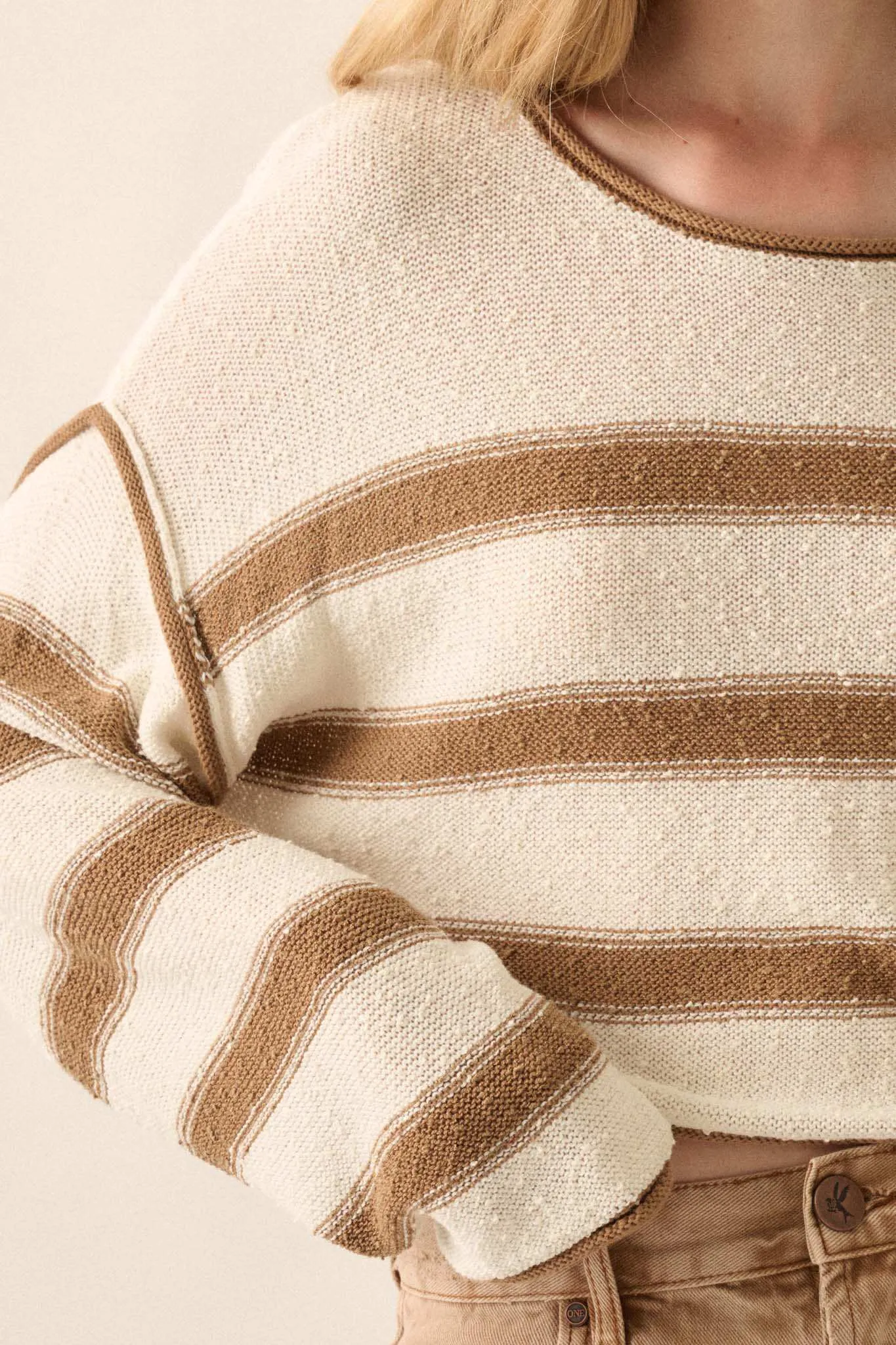 Believe the Stripe Exposed-Seam Cropped Sweater sold by Promesa product image thumbnail 4