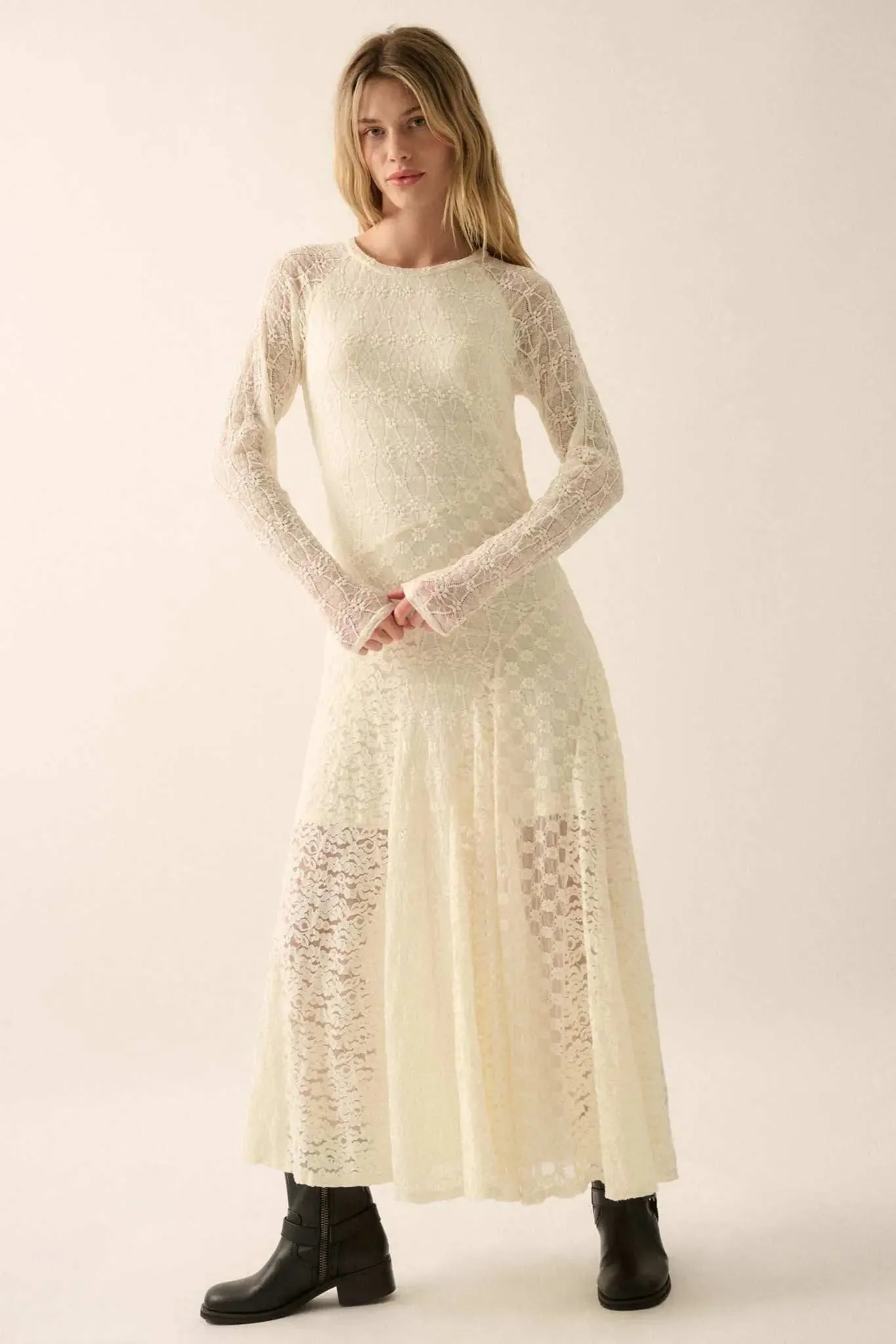 Pure Beauty Floral Lace Paneled Maxi Dress sold by Promesa product image thumbnail 4