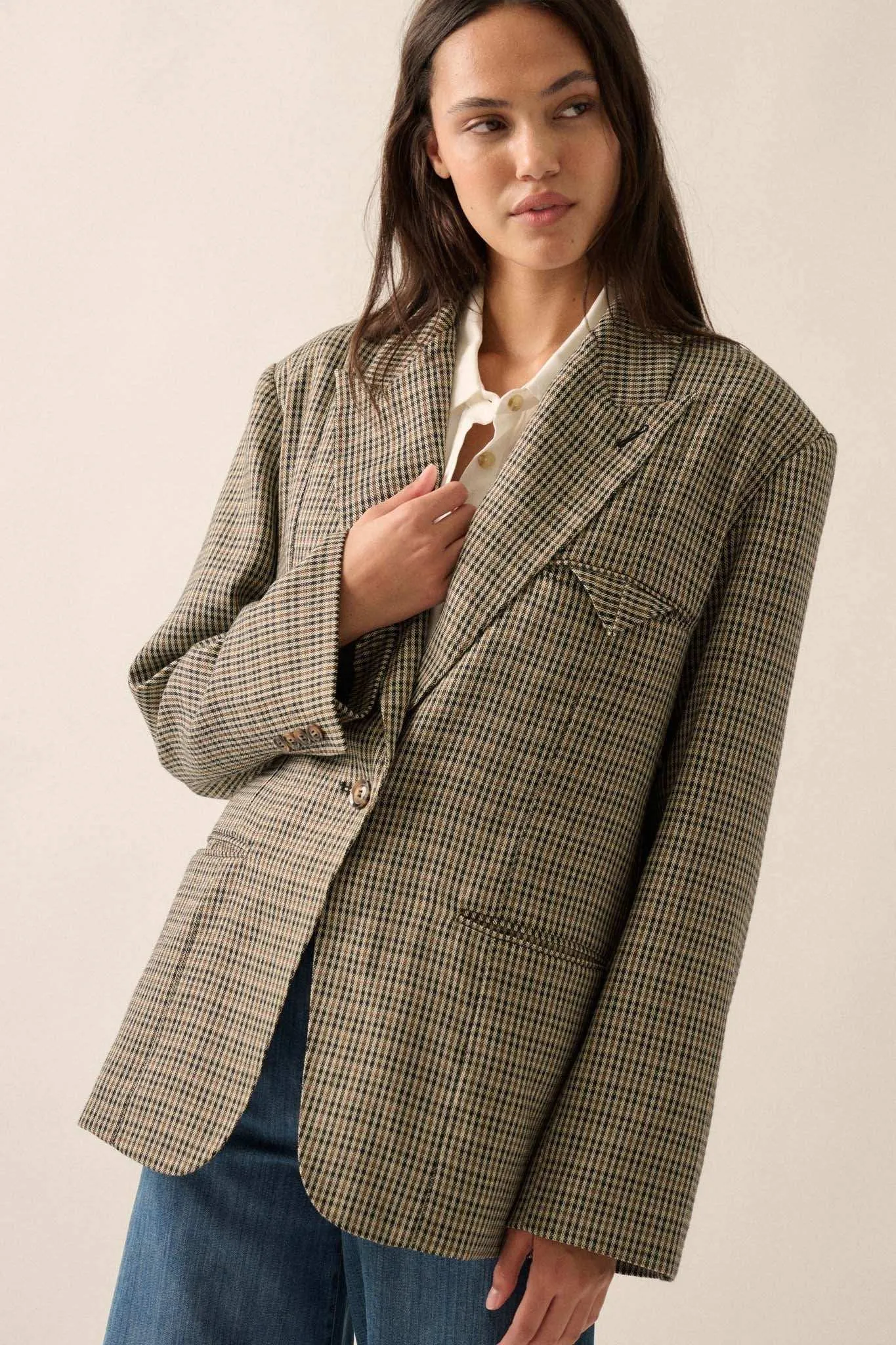 Pretty Smart Houndstooth Plaid Tweed Blazer sold by Promesa product image thumbnail 4