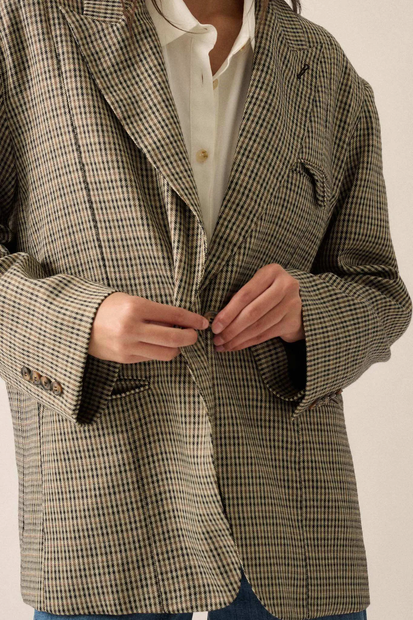 Pretty Smart Houndstooth Plaid Tweed Blazer sold by Promesa product image thumbnail 5