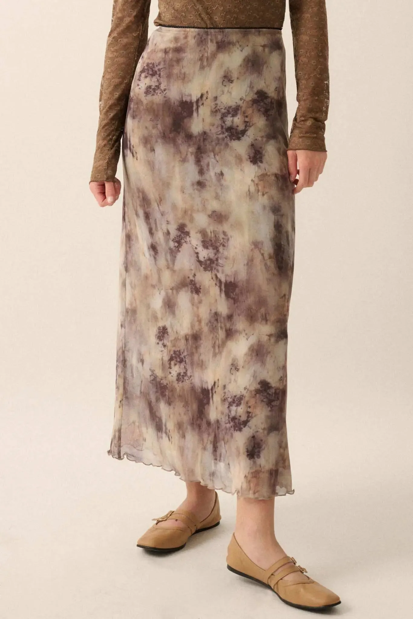 Smoke on the Water Tie-Dye Mesh Maxi Skirt sold by Promesa product image thumbnail 4