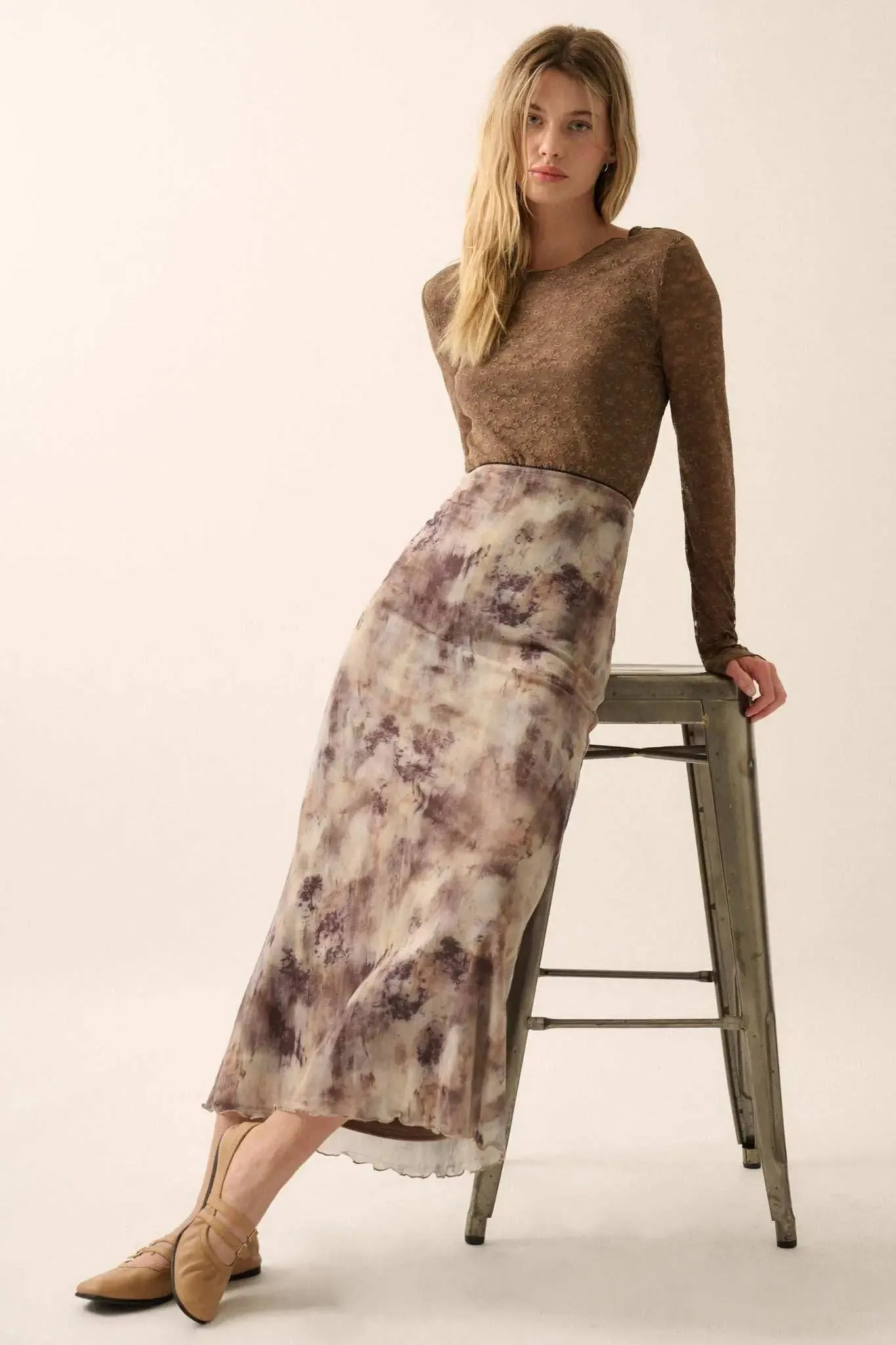 Smoke on the Water Tie-Dye Mesh Maxi Skirt sold by Promesa product image thumbnail 5