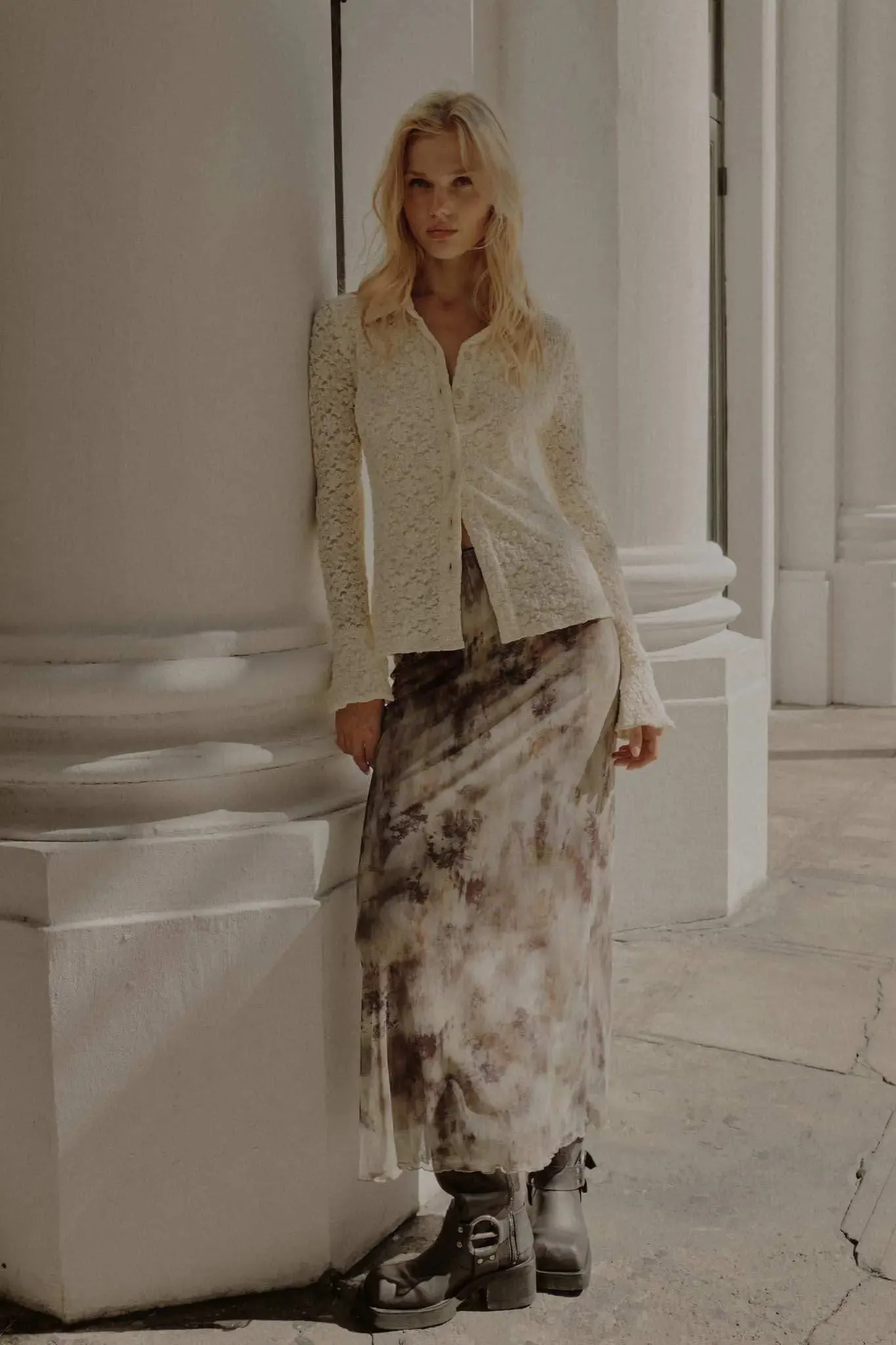 Smoke on the Water Tie-Dye Mesh Maxi Skirt sold by Promesa