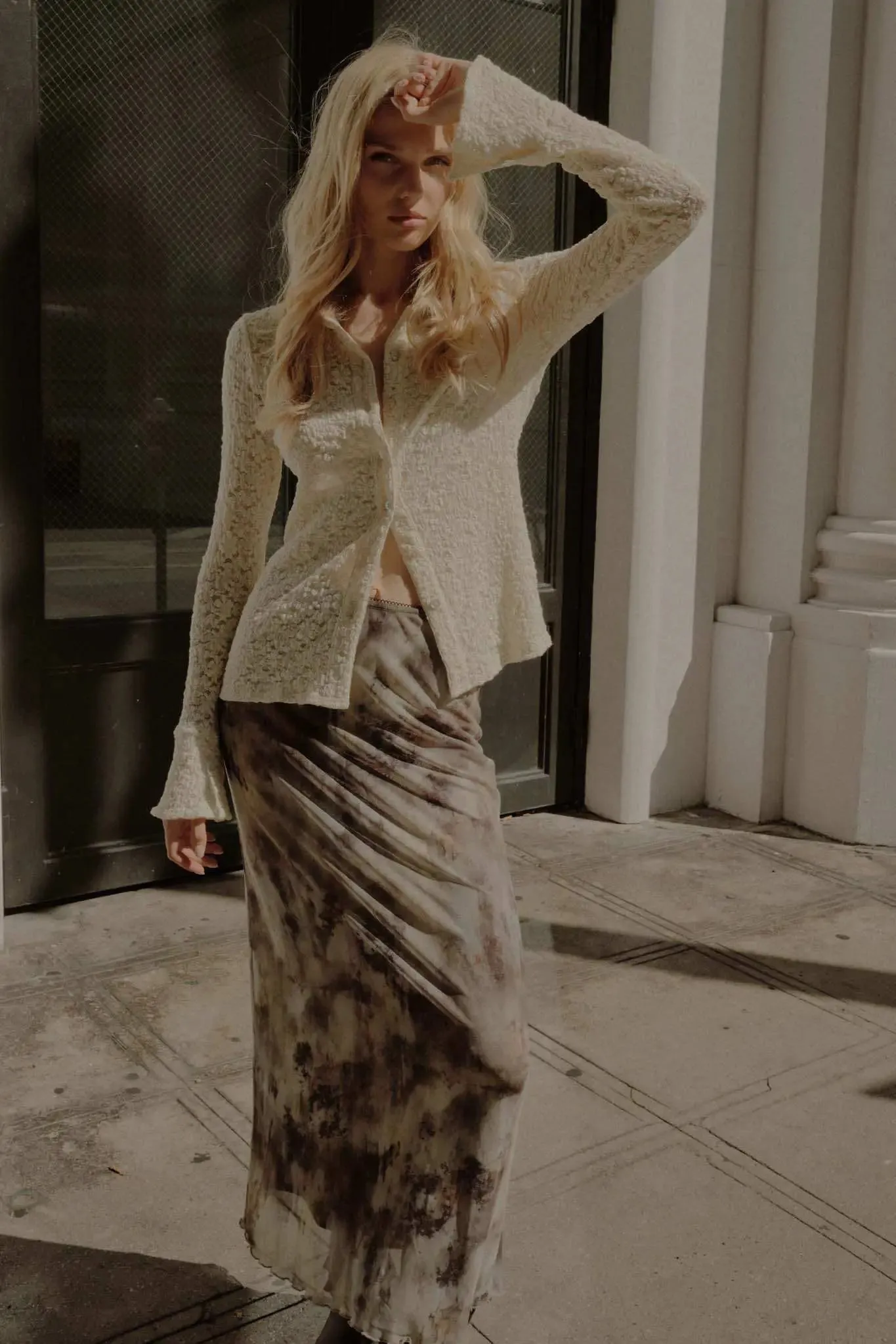 Smoke on the Water Tie-Dye Mesh Maxi Skirt sold by Promesa product image thumbnail 3