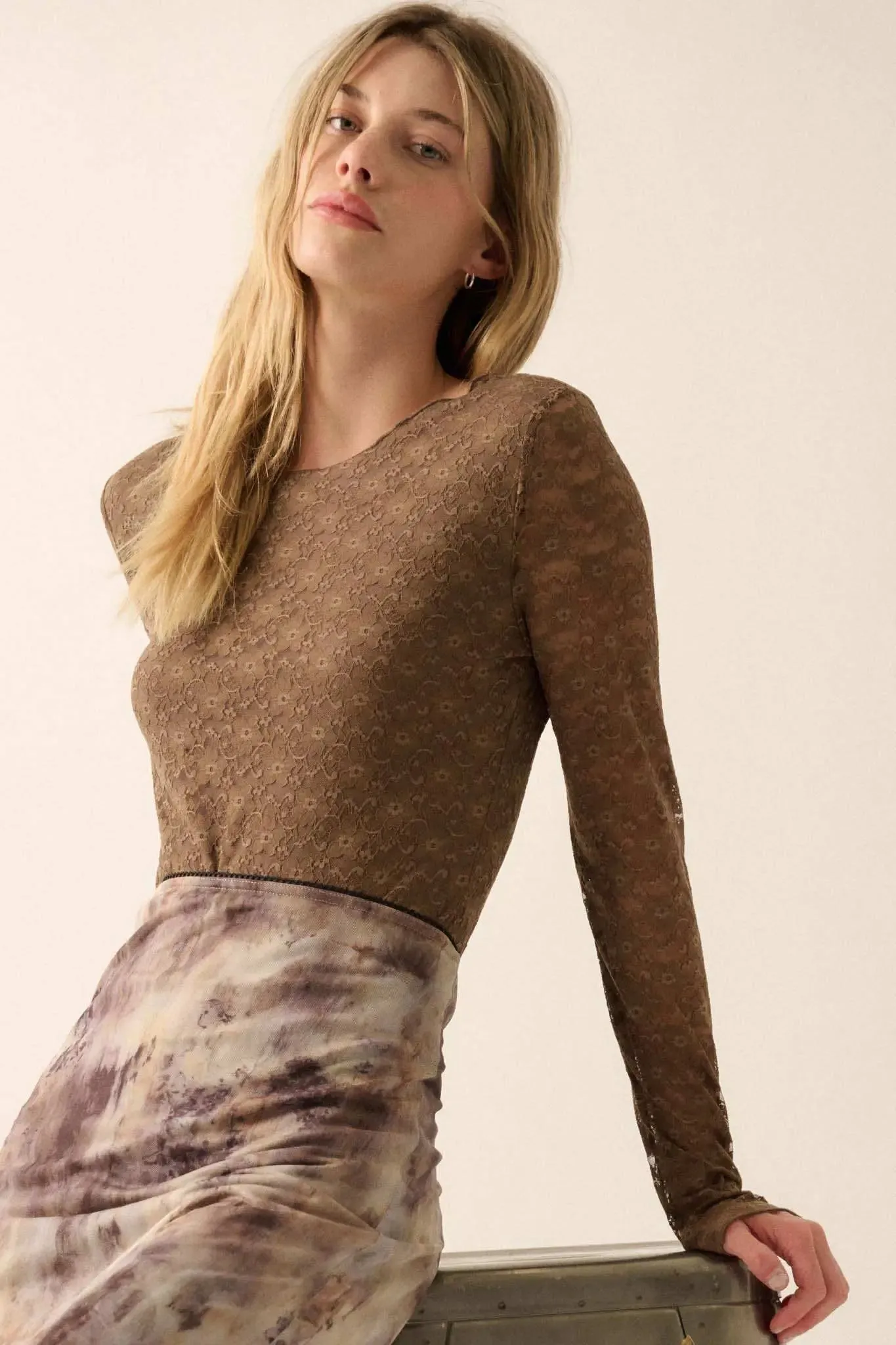 Sweet Flirtation Floral Lace Long-Sleeve Bodysuit sold by Promesa product image thumbnail 4