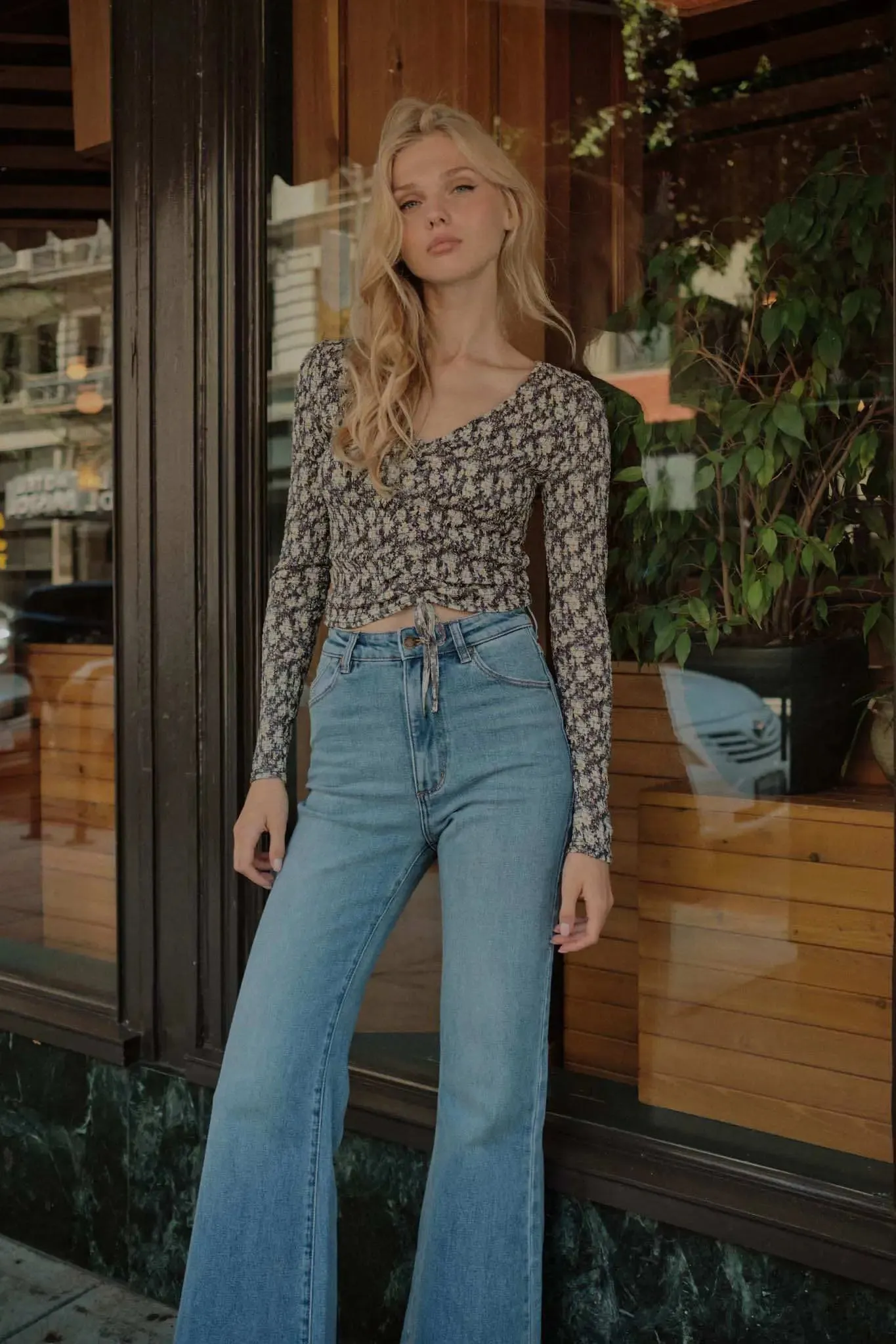 Bloom Boom Smocked Floral Mesh Drawstring Top sold by Promesa product image thumbnail 3