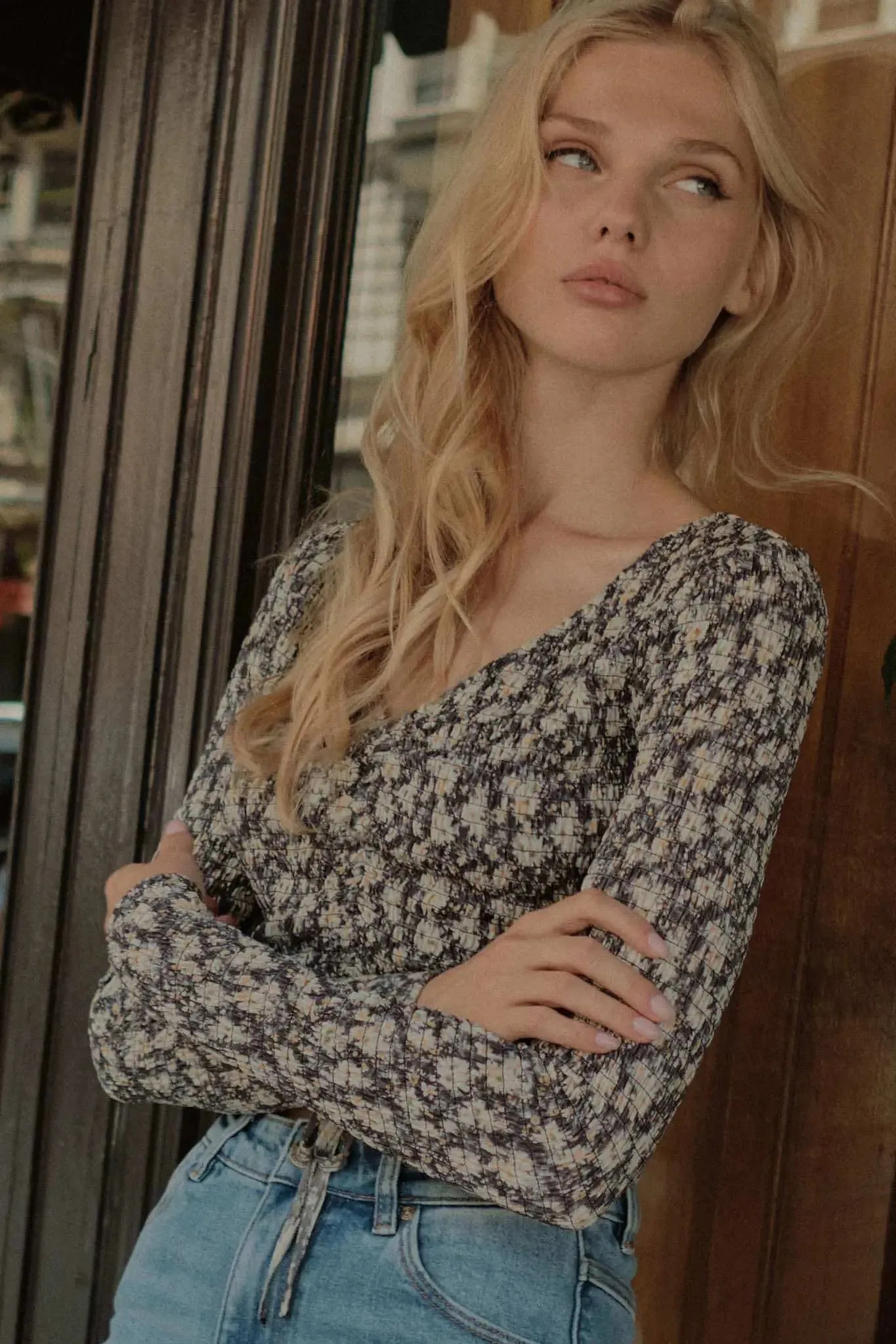 Bloom Boom Smocked Floral Mesh Drawstring Top sold by Promesa product image thumbnail 2