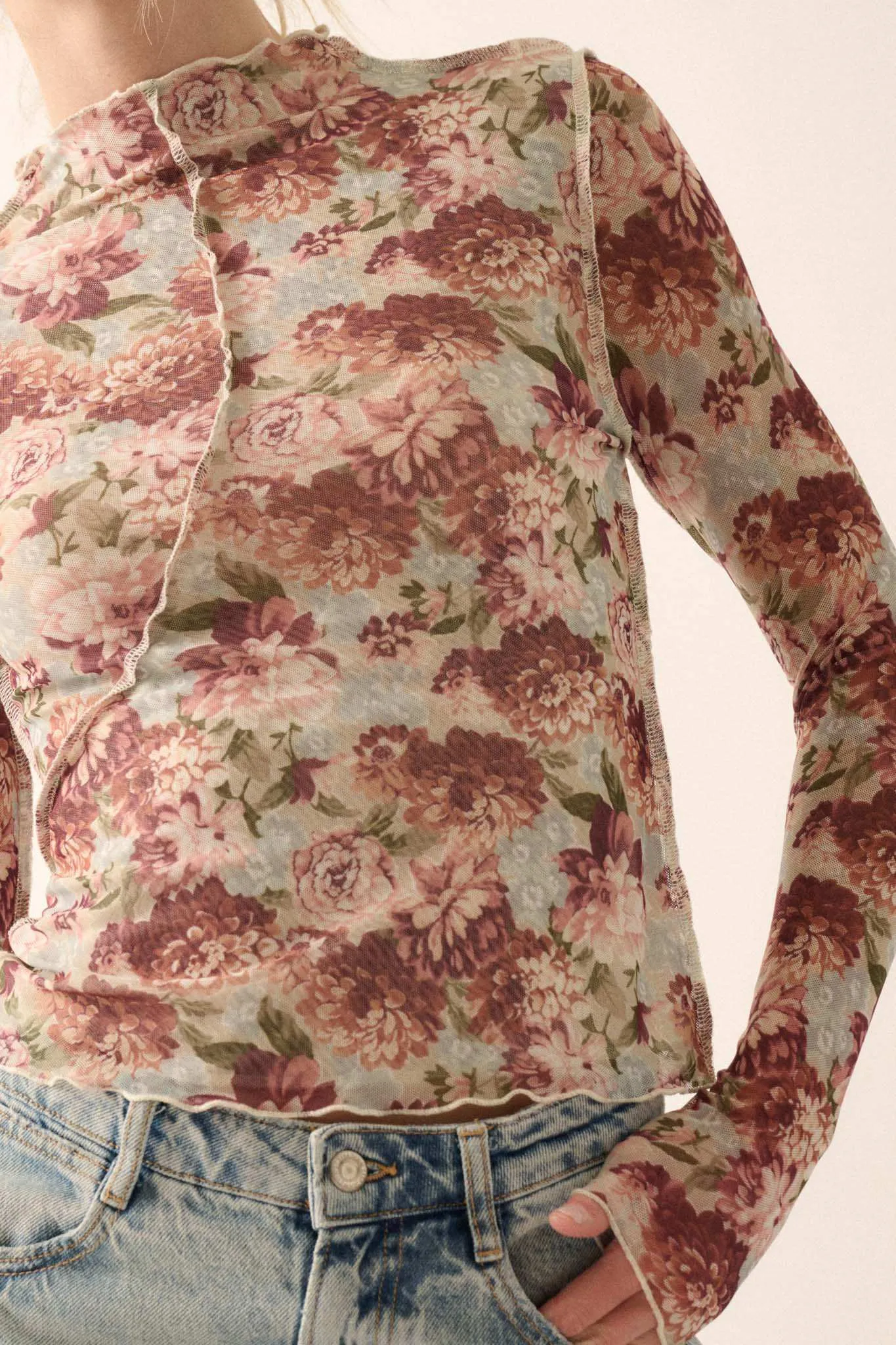 Delicate Blooms Floral Mesh Exposed-Seam Top sold by Promesa product image thumbnail 5