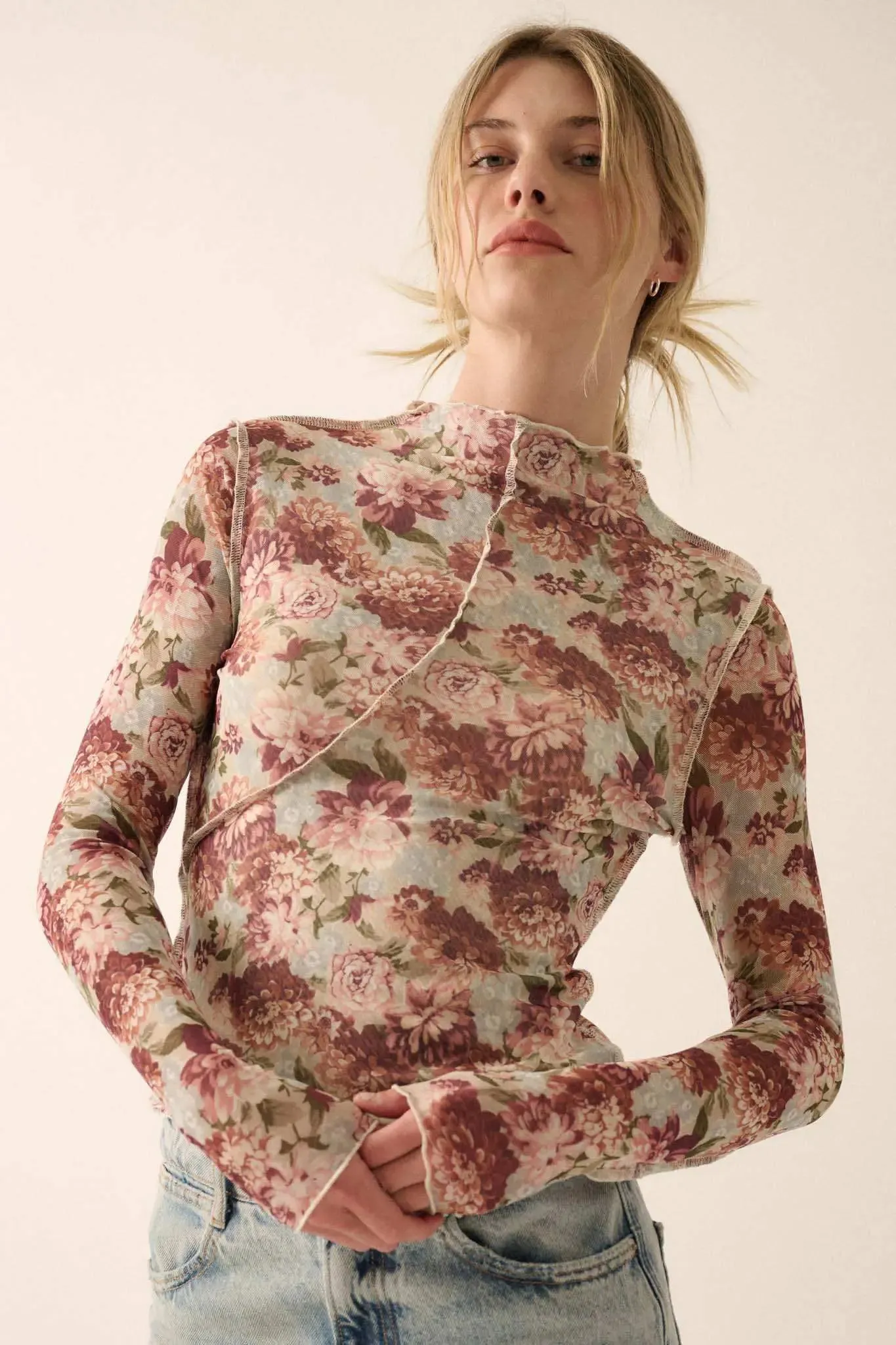 Delicate Blooms Floral Mesh Exposed-Seam Top sold by Promesa product image thumbnail 4