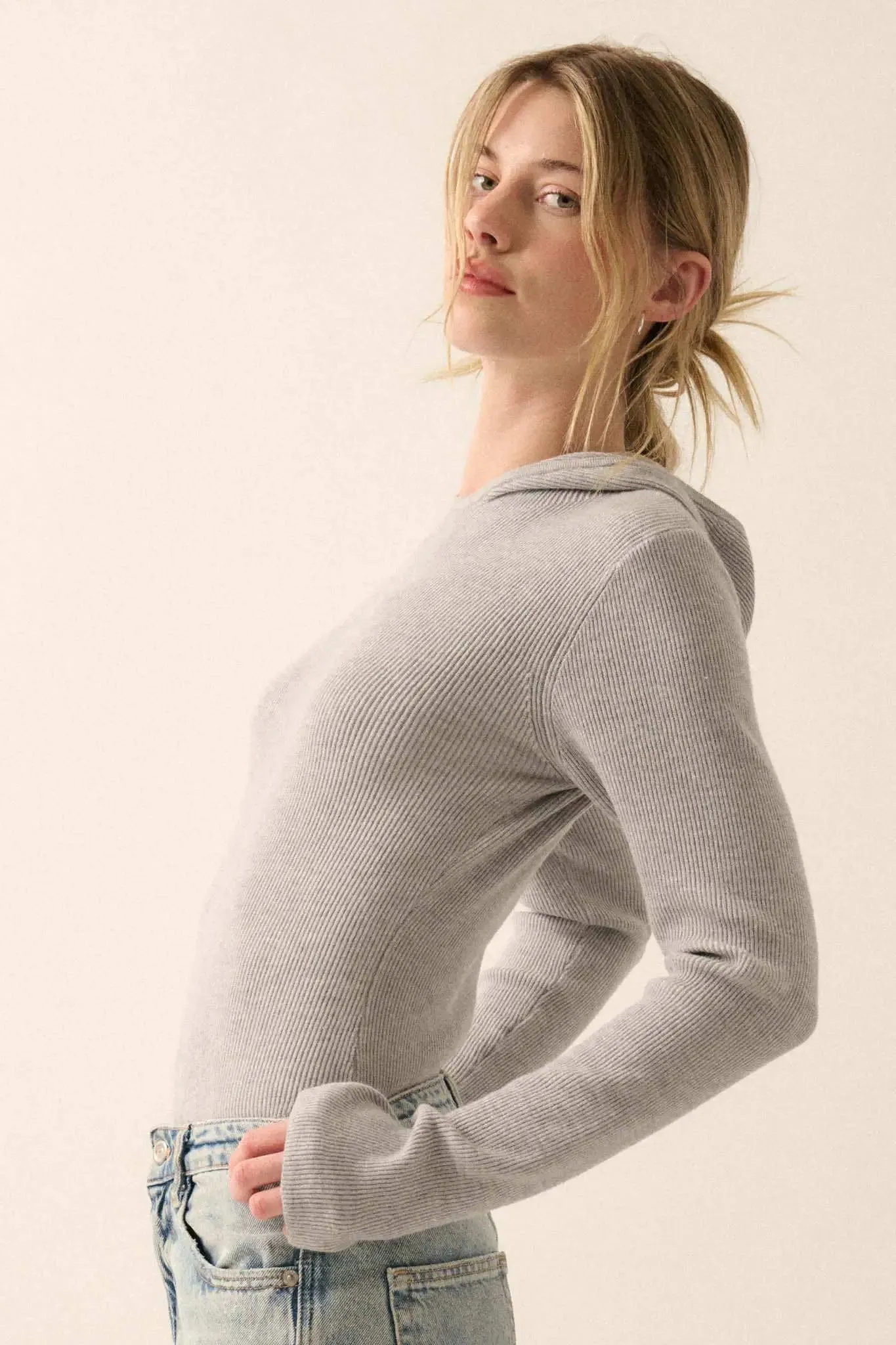 Time Will Tell Ribbed Knit Hoodie Bodysuit sold by Promesa product image thumbnail 5