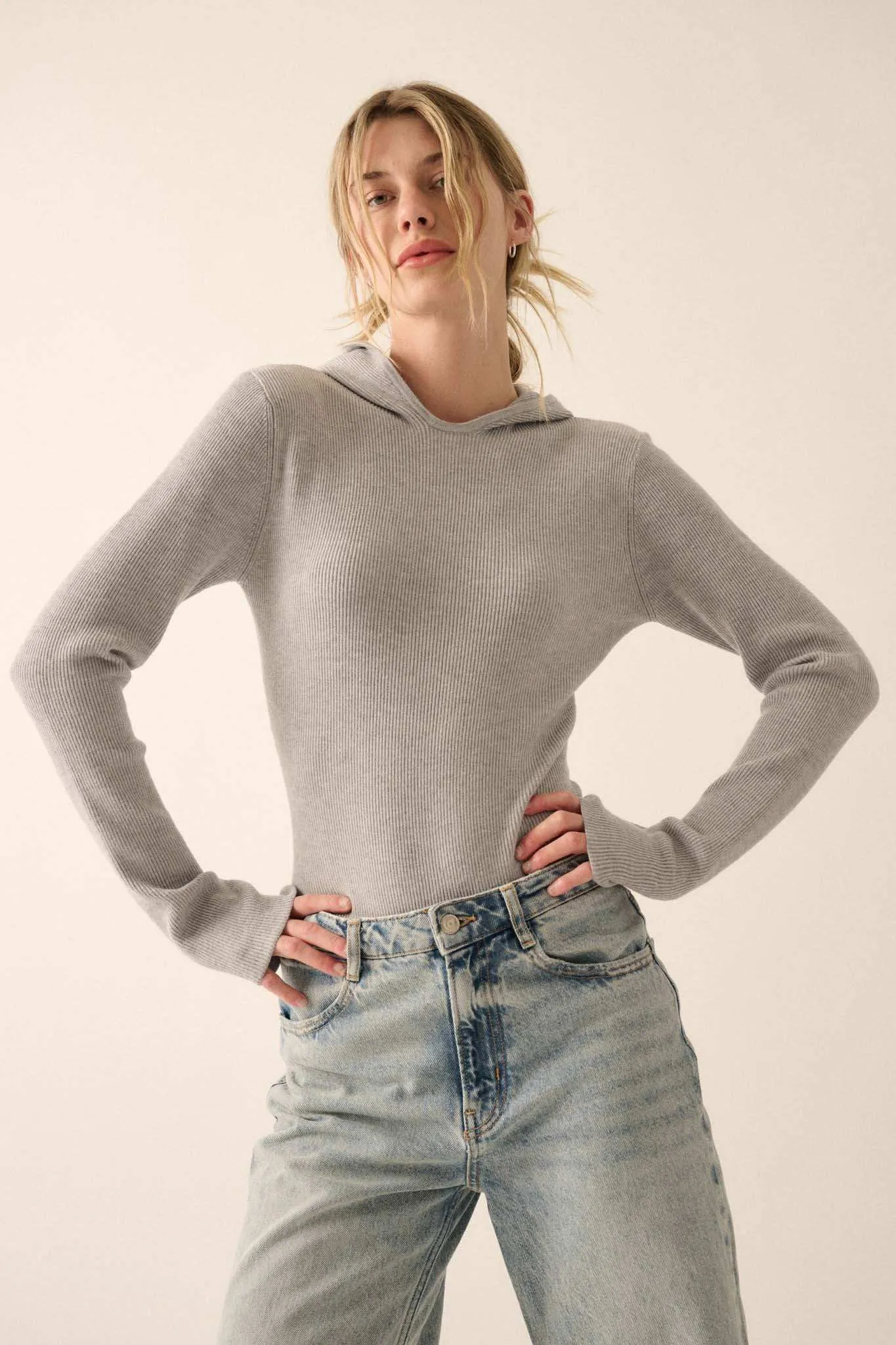 Time Will Tell Ribbed Knit Hoodie Bodysuit sold by Promesa product image thumbnail 2