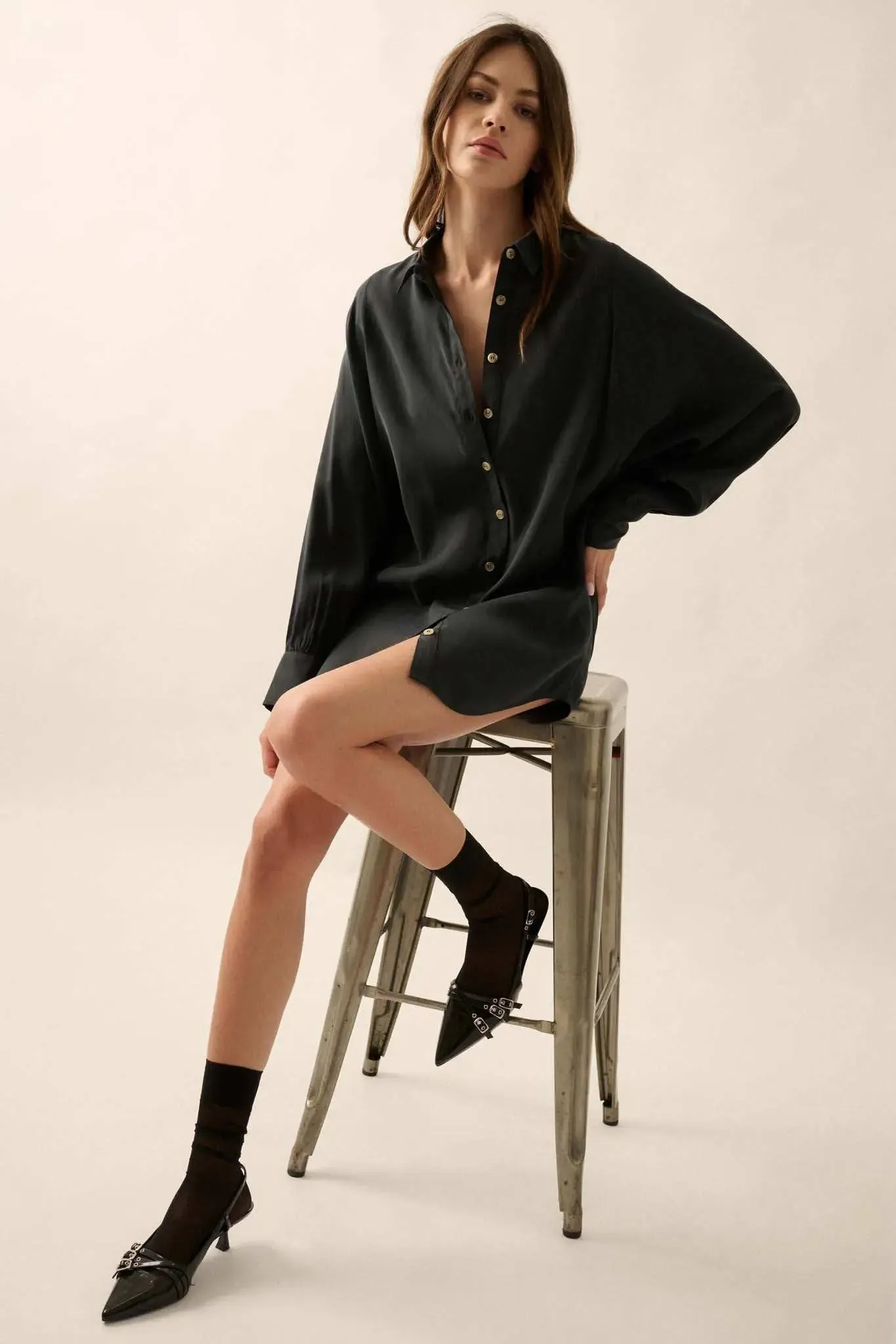 Work in Progress Dolman-Sleeve Mini Shirt Dress sold by Promesa product image thumbnail 4