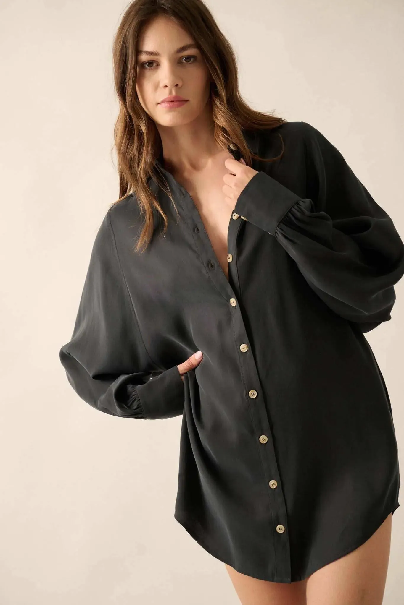 Work in Progress Dolman-Sleeve Mini Shirt Dress sold by Promesa product image thumbnail 2